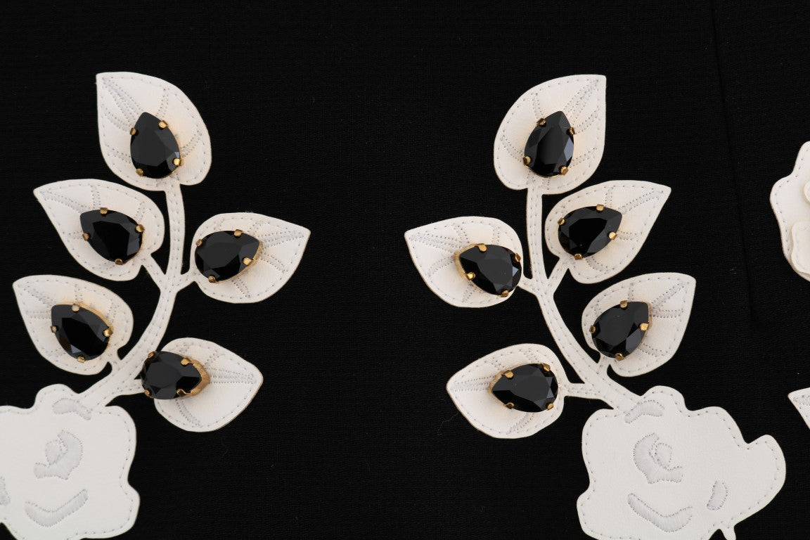 Dolce &amp; Gabbana – Schwarz-weißer Bleistiftrock mit Blumenmuster und Barockkristallen