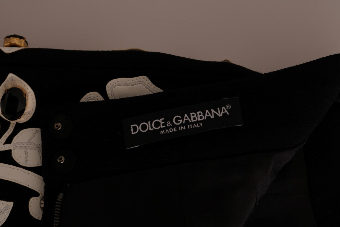 Dolce &amp; Gabbana – Schwarz-weißer Bleistiftrock mit Blumenmuster und Barockkristallen