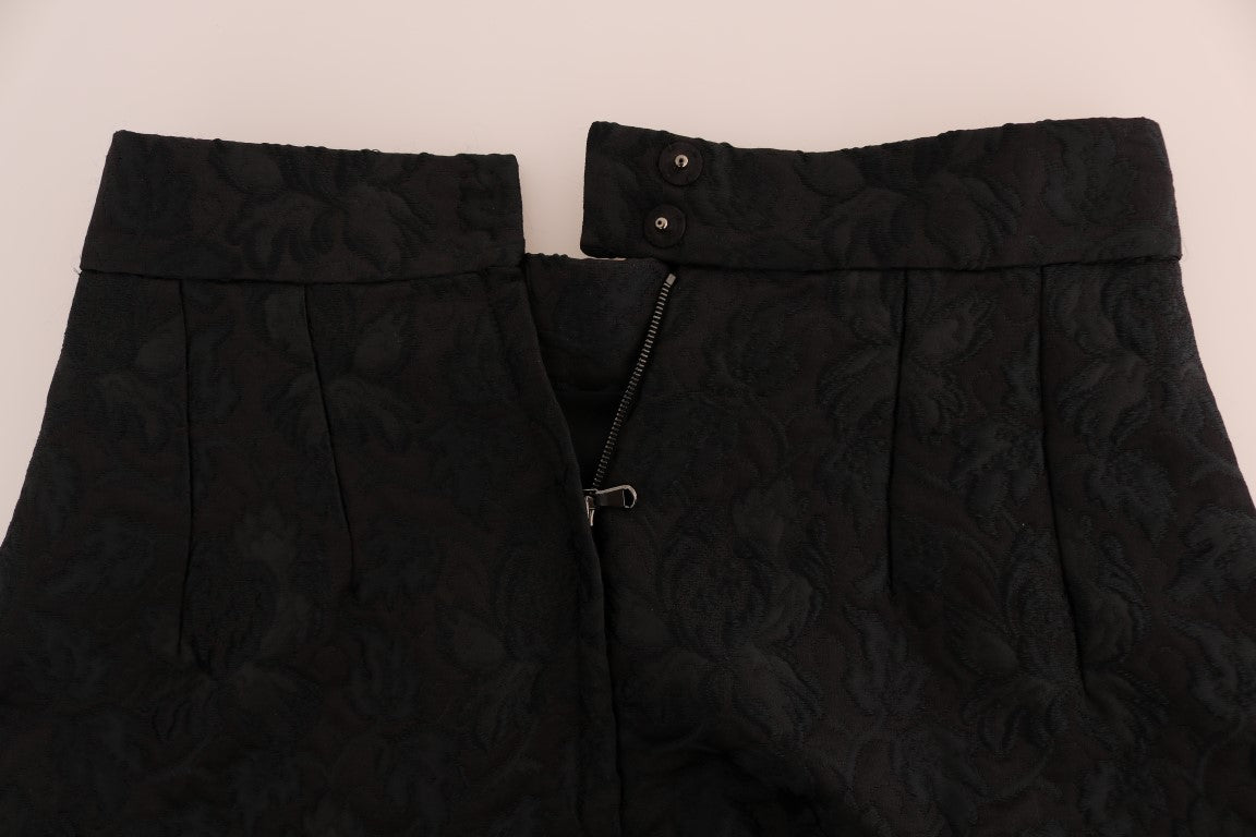 Dolce &amp; Gabbana – Eleganter schwarzer Jacquard-A-Linien-Rock mit Blumenmuster