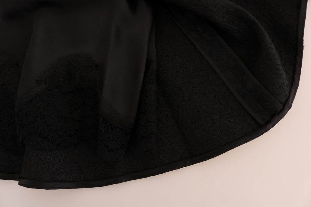 Dolce &amp; Gabbana – Eleganter schwarzer Jacquard-A-Linien-Rock mit Blumenmuster