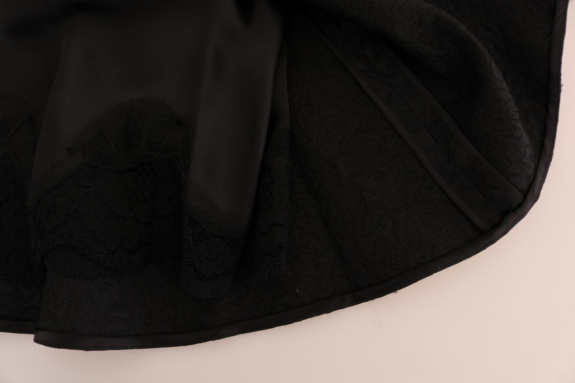 Dolce &amp; Gabbana – Eleganter schwarzer Jacquard-A-Linien-Rock mit Blumenmuster