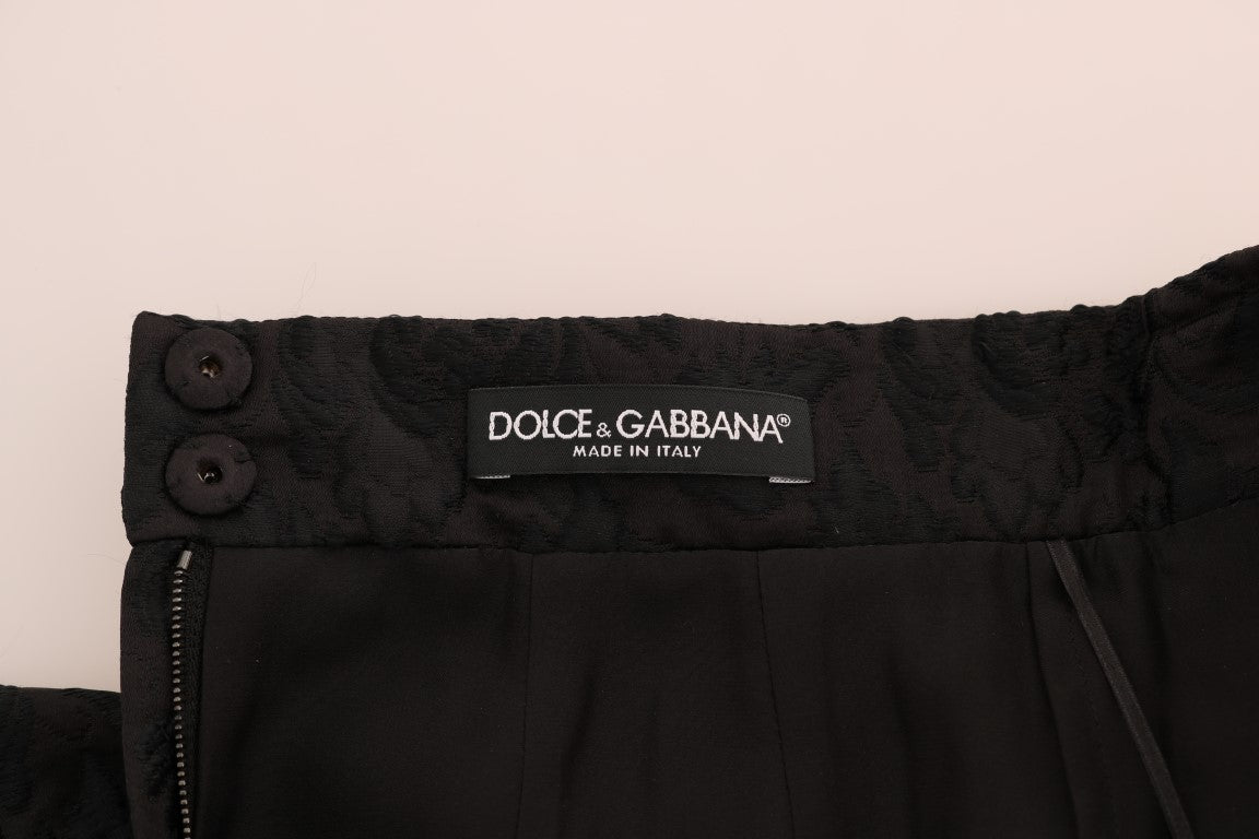 Dolce &amp; Gabbana – Eleganter schwarzer Jacquard-A-Linien-Rock mit Blumenmuster