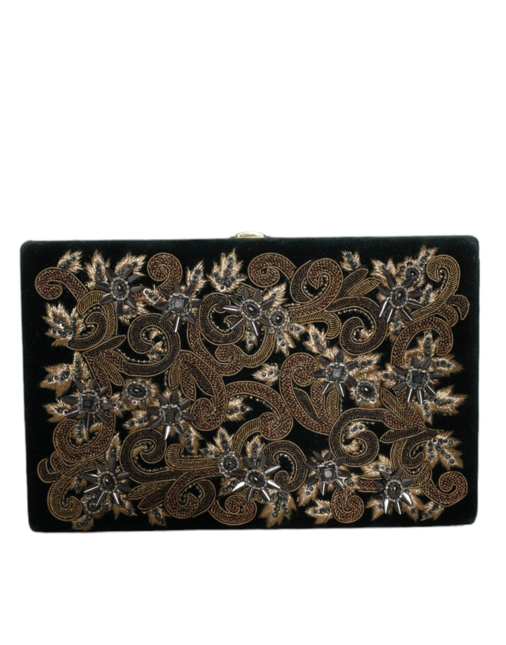 Dolce &amp; Gabbana Clutch aus schwarzem Samt mit Goldrahmen, Abendtasche