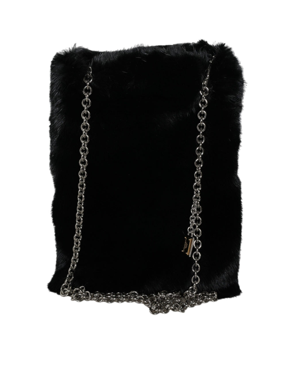 Dolce &amp; Gabbana – Umhängetasche mit silberner Kette und Kunstfell in Schwarz