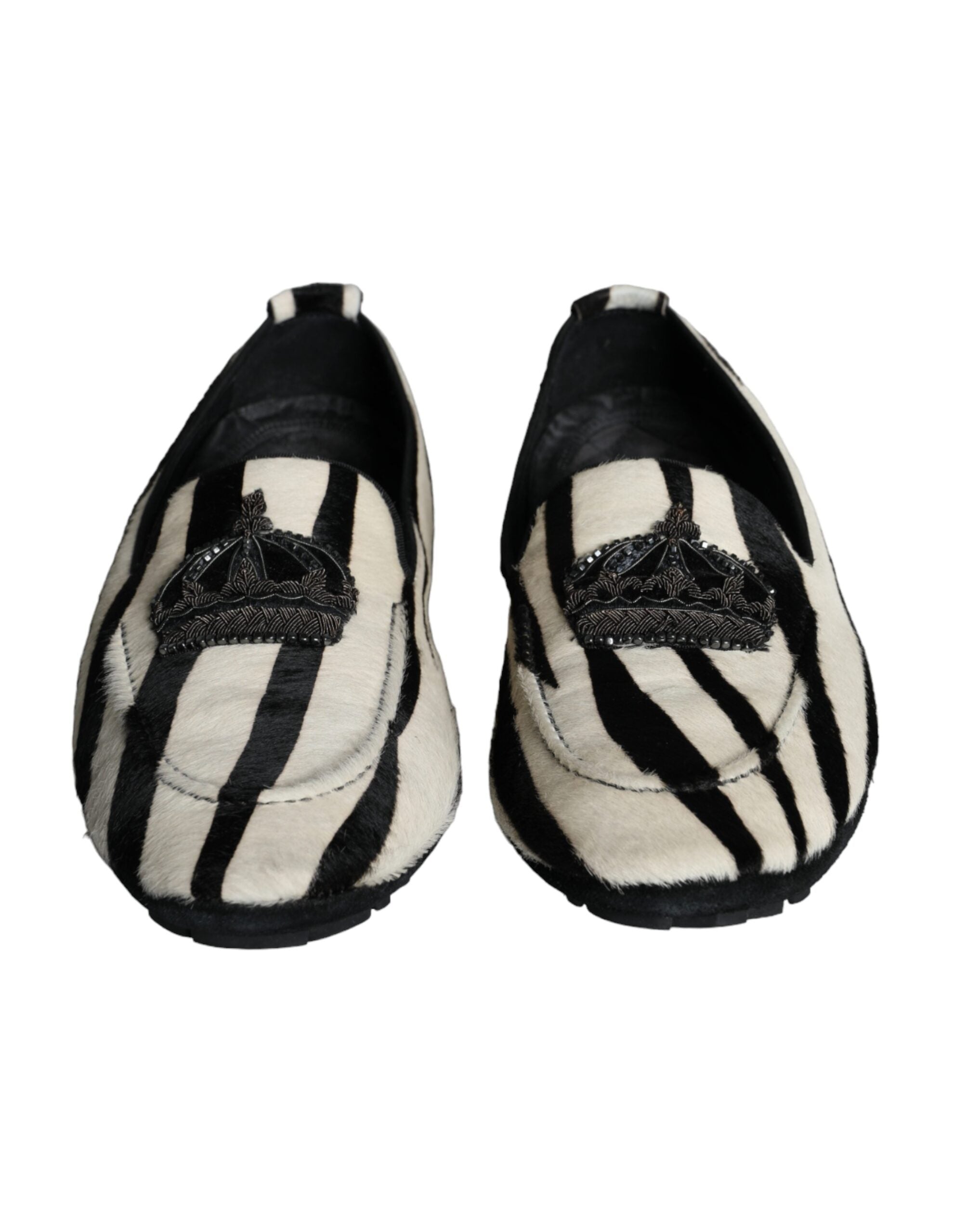 Dolce &amp; Gabbana – Slipper mit Kalbsfell in Schwarz und Weiß Herren Schuhe