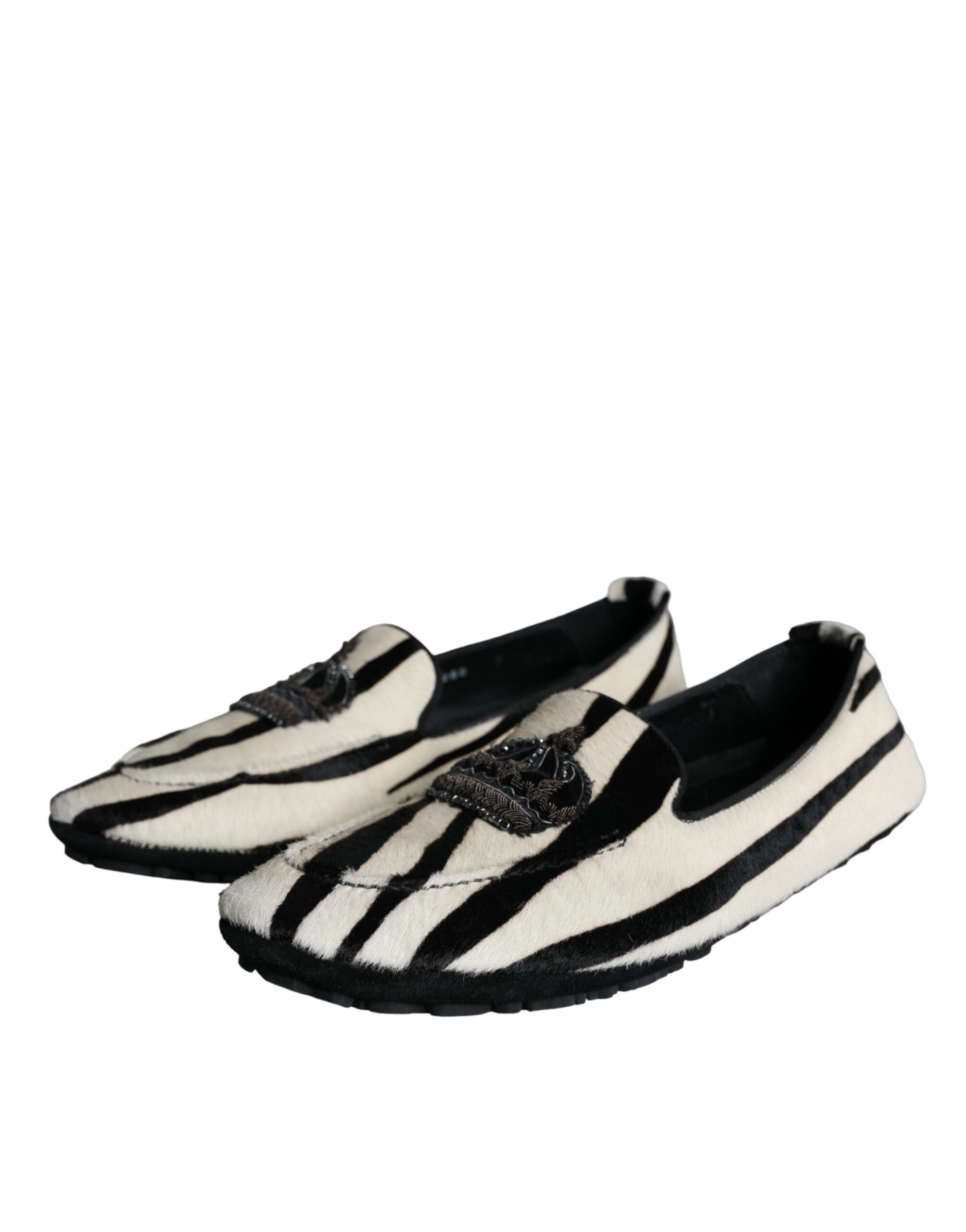 Dolce &amp; Gabbana – Slipper mit Kalbsfell in Schwarz und Weiß Herren Schuhe
