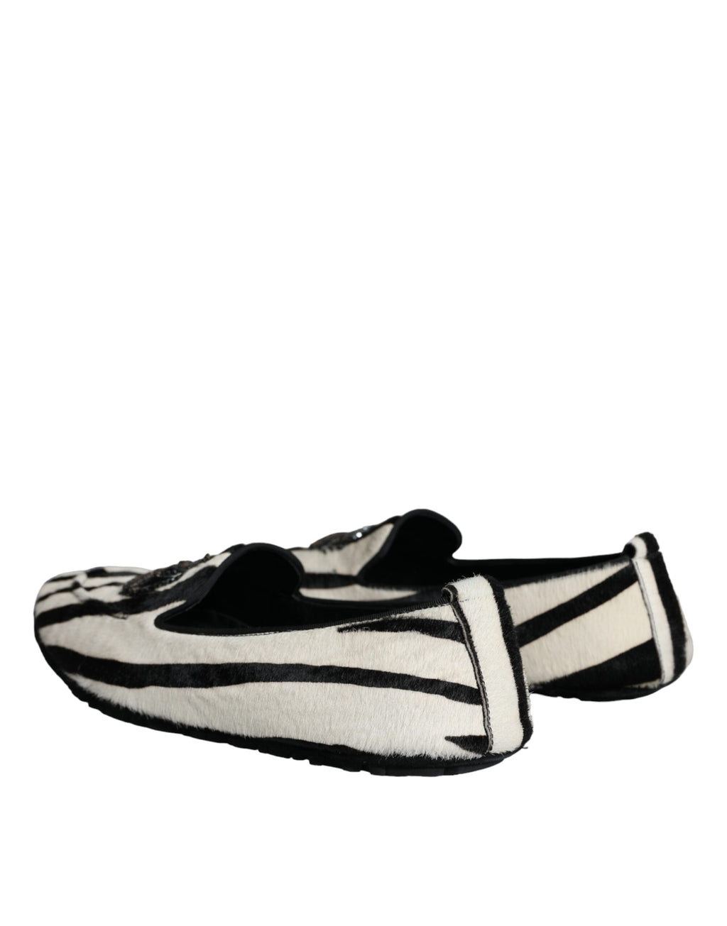 Dolce &amp; Gabbana – Slipper mit Kalbsfell in Schwarz und Weiß Herren Schuhe