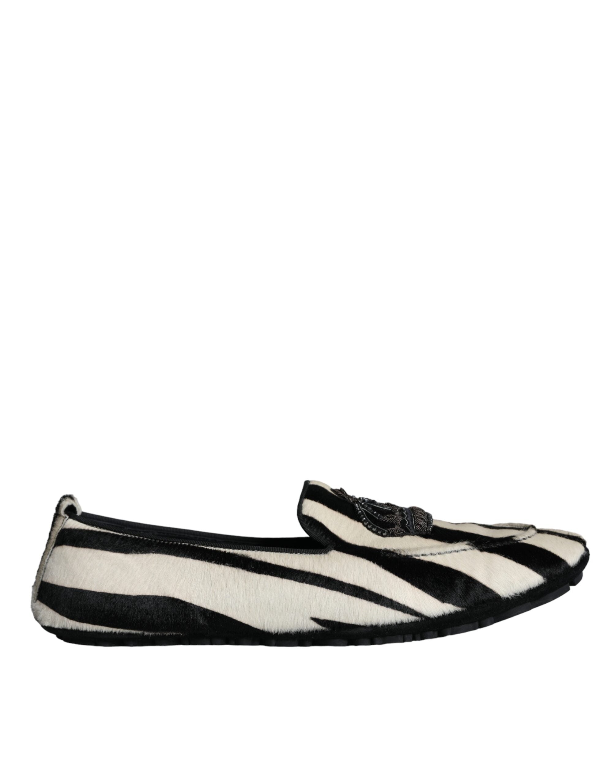 Dolce &amp; Gabbana – Slipper mit Kalbsfell in Schwarz und Weiß Herren Schuhe