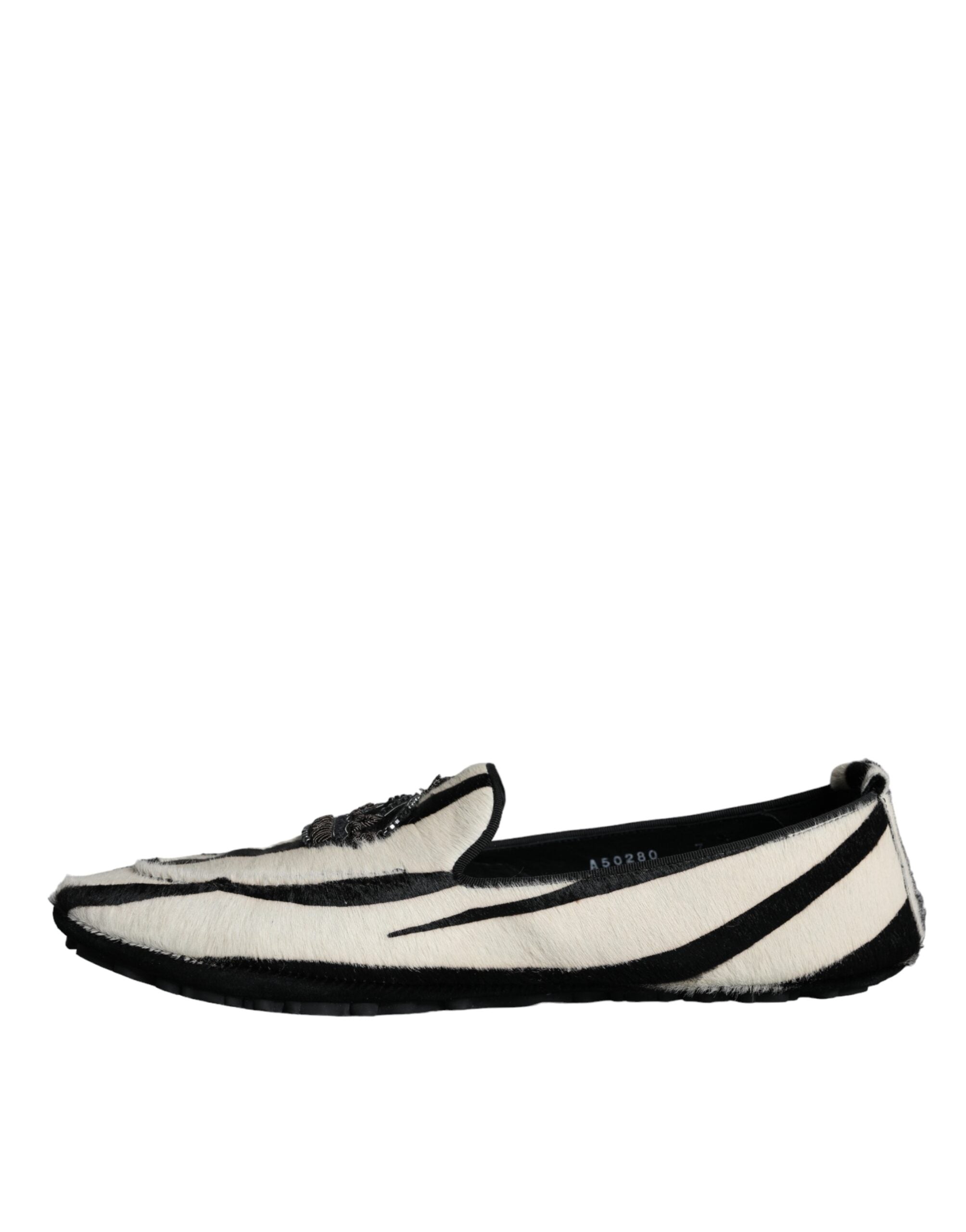 Dolce &amp; Gabbana – Slipper mit Kalbsfell in Schwarz und Weiß Herren Schuhe