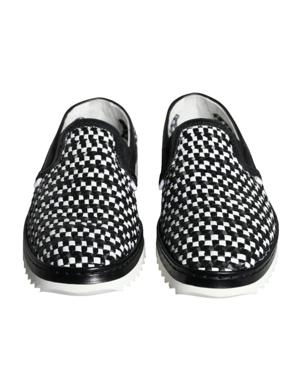 Dolce &amp; Gabbana Schwarz Weiß Gewebte Slipper Herren Halbschuhe