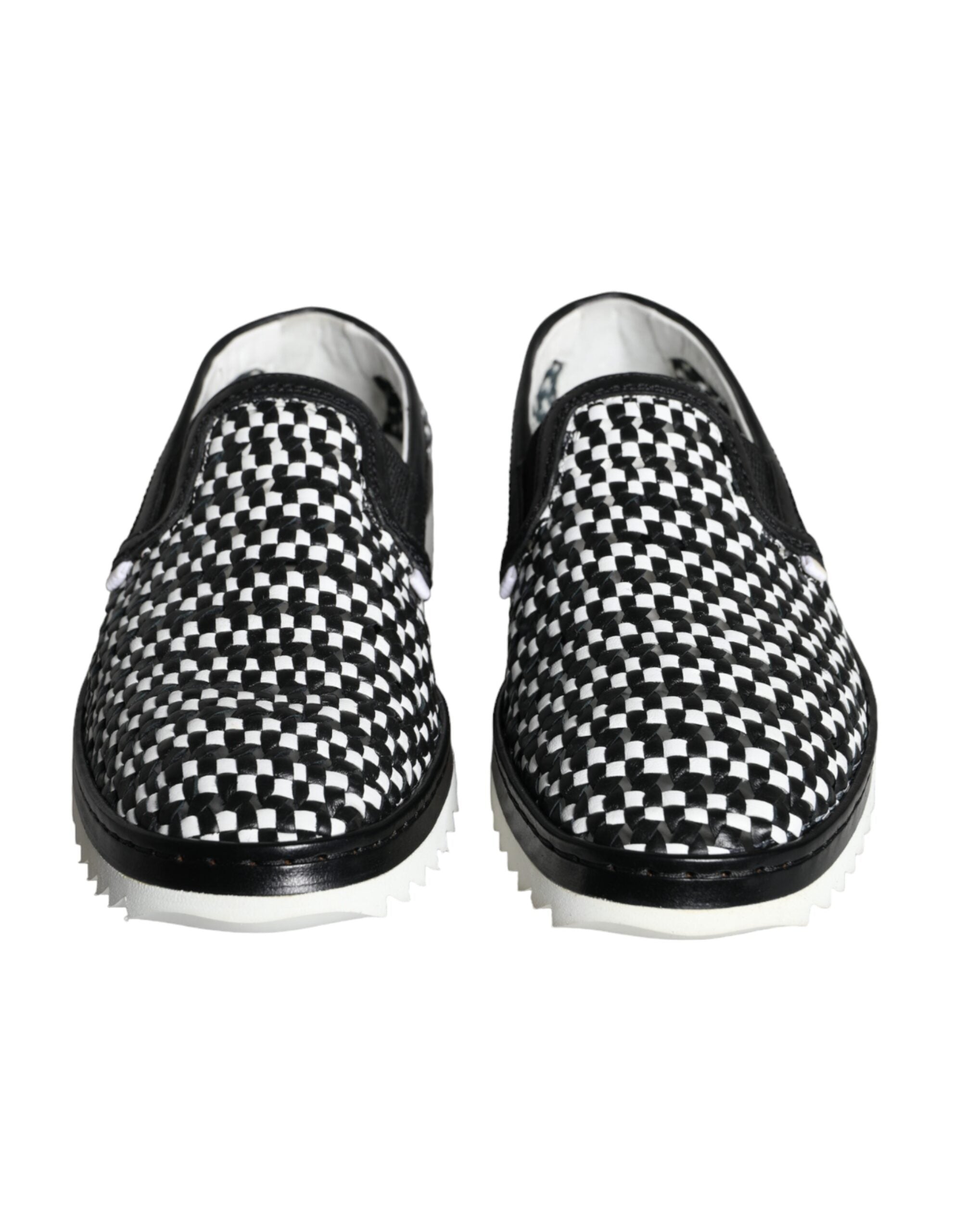 Dolce &amp; Gabbana Schwarz Weiß Gewebte Slipper Herren Halbschuhe