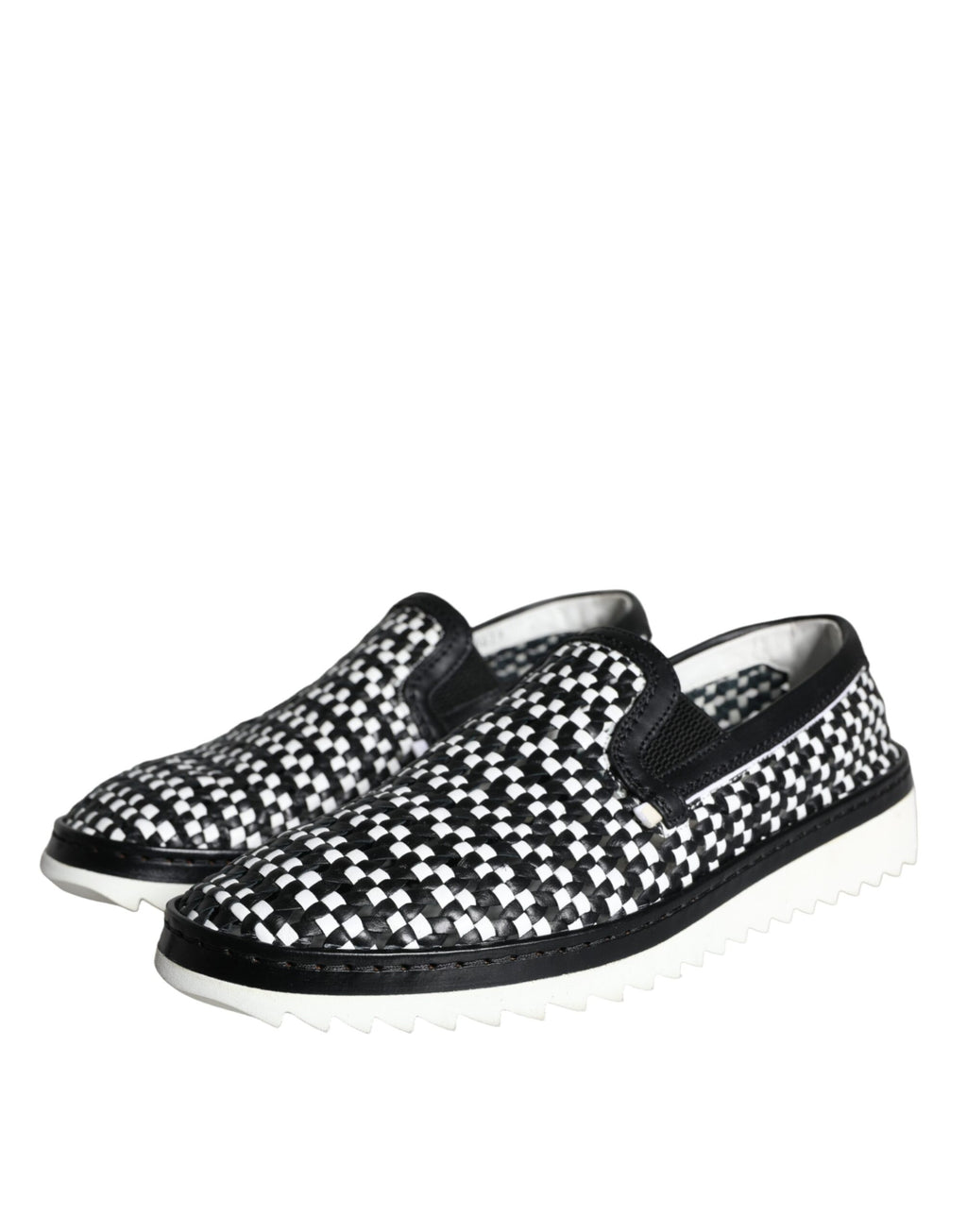 Dolce &amp; Gabbana Schwarz Weiß Gewebte Slipper Herren Halbschuhe