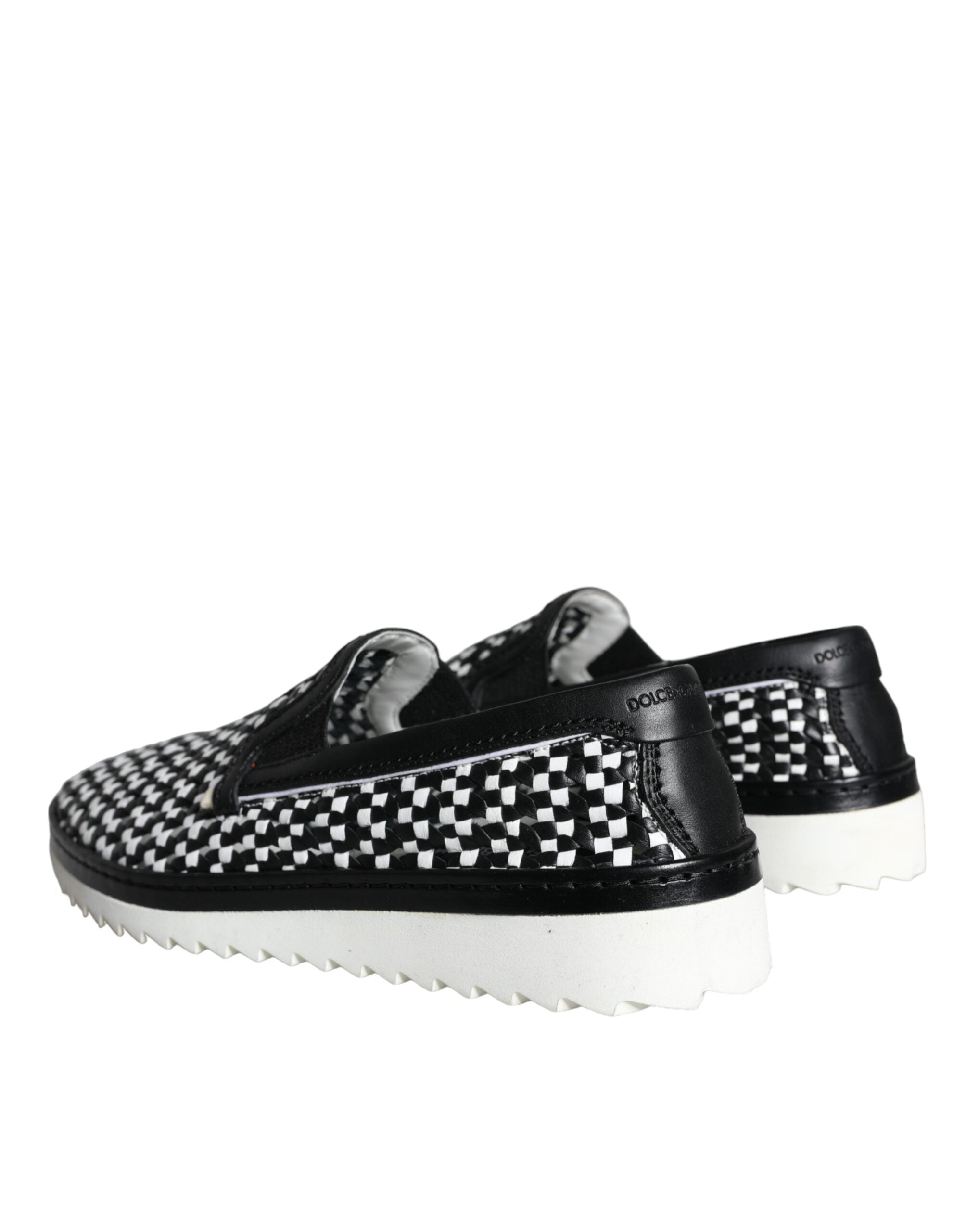 Dolce &amp; Gabbana Schwarz Weiß Gewebte Slipper Herren Halbschuhe