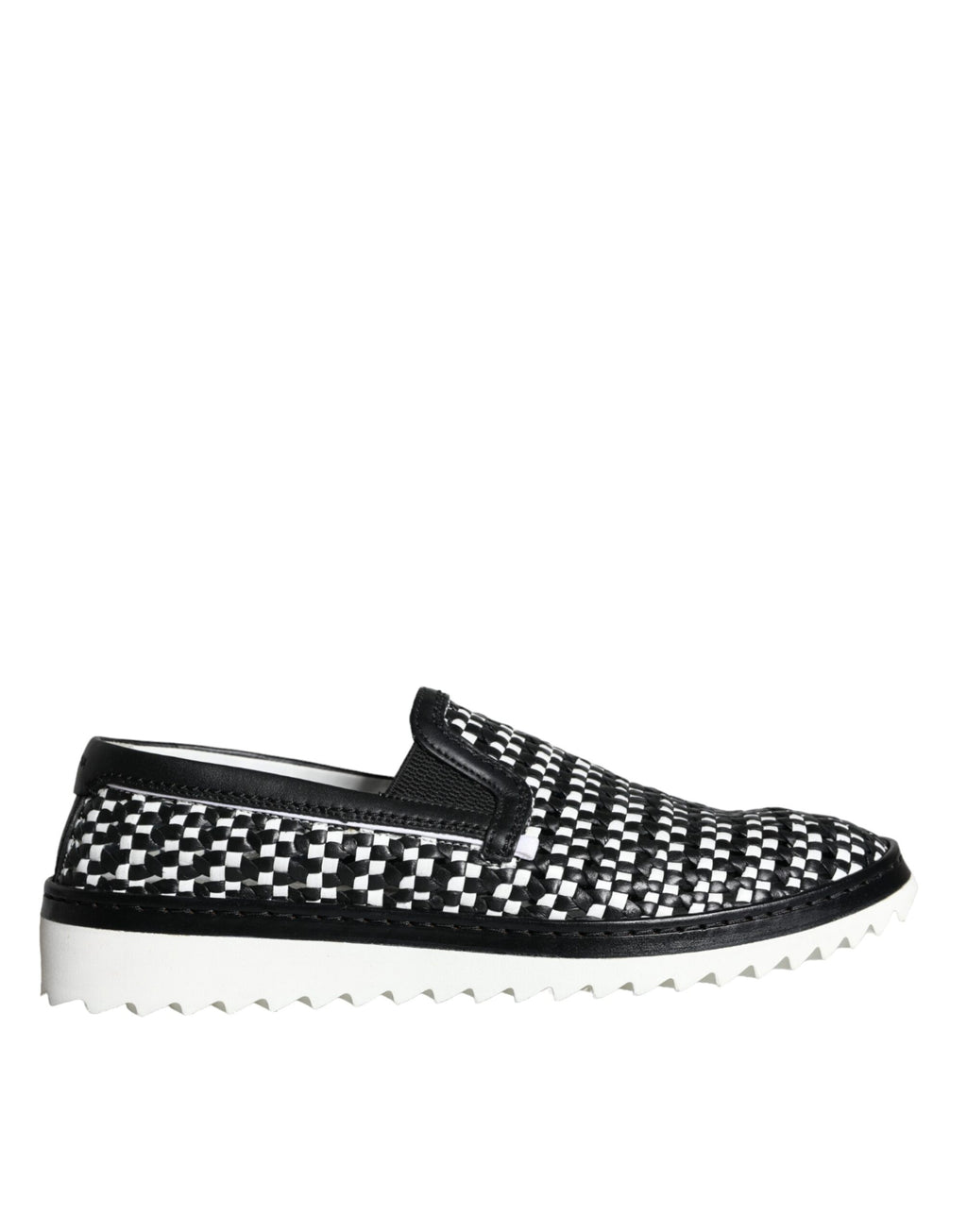 Dolce &amp; Gabbana Schwarz Weiß Gewebte Slipper Herren Halbschuhe