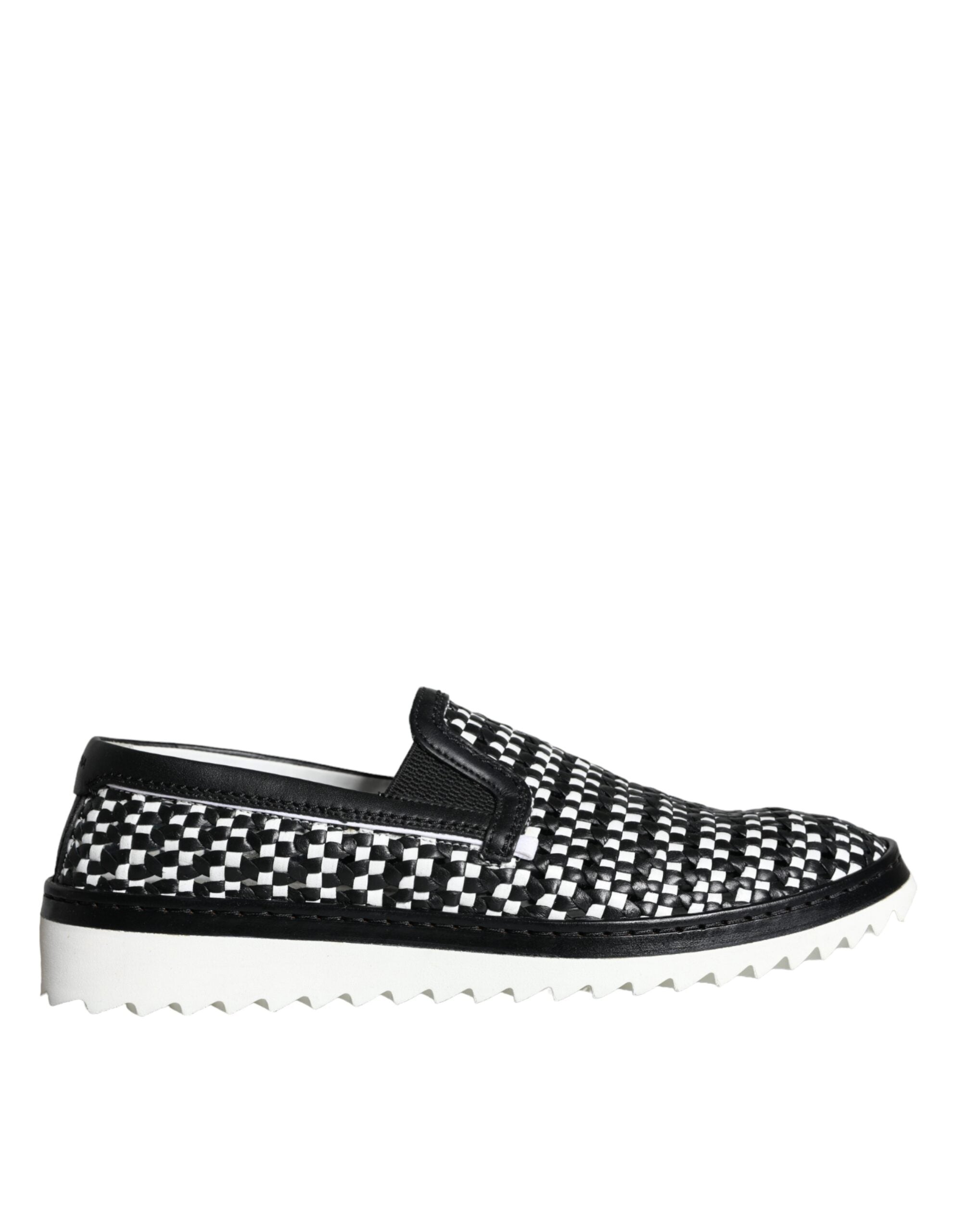 Dolce &amp; Gabbana Schwarz Weiß Gewebte Slipper Herren Halbschuhe