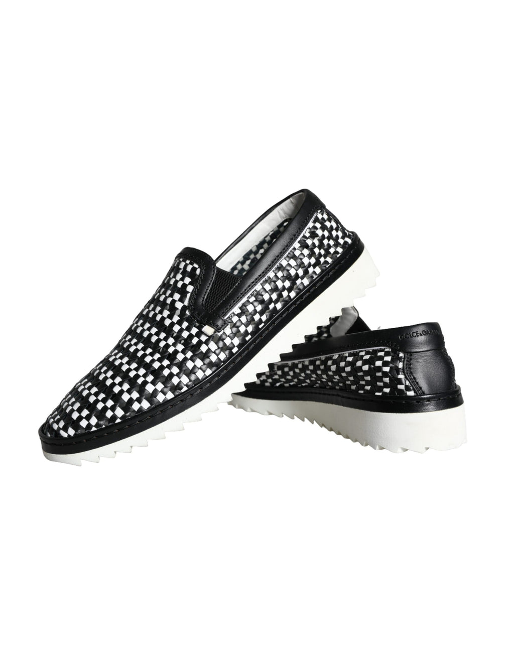 Dolce &amp; Gabbana Schwarz Weiß Gewebte Slipper Herren Halbschuhe