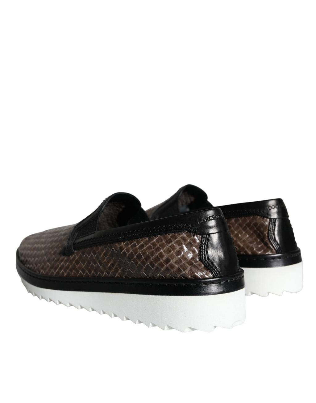 Dolce &amp; Gabbana Braun Schwarz Leder Gewebte Herren Loafer Schuhe