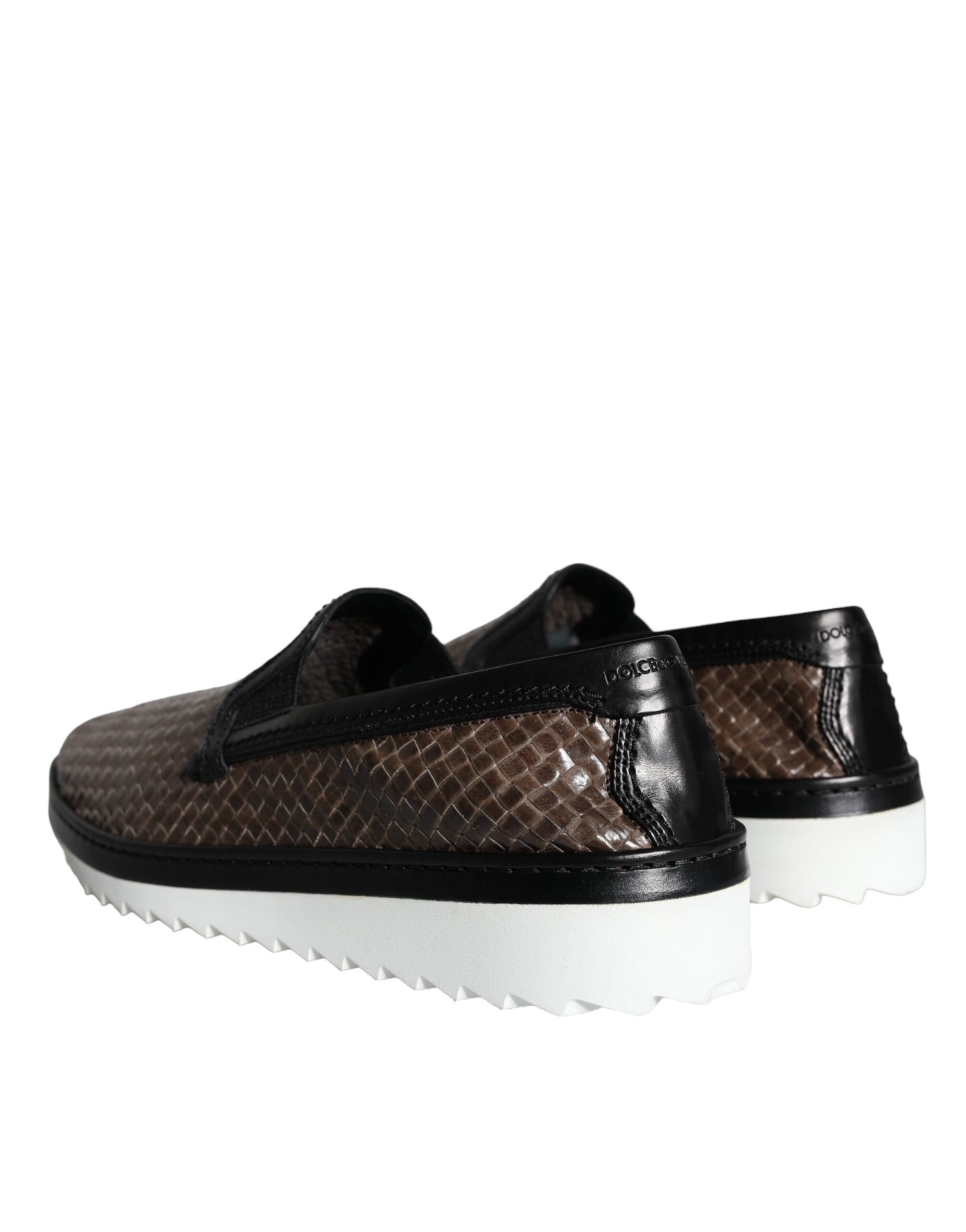 Dolce &amp; Gabbana Braun Schwarz Leder Gewebte Herren Loafer Schuhe