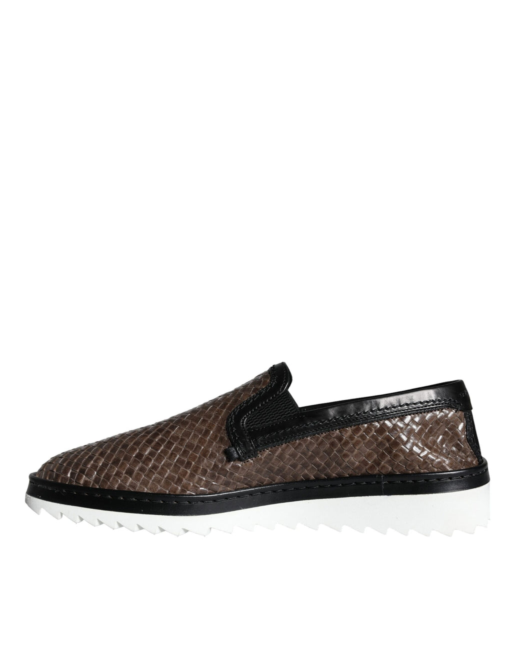 Dolce &amp; Gabbana Braun Schwarz Leder Gewebte Herren Loafer Schuhe