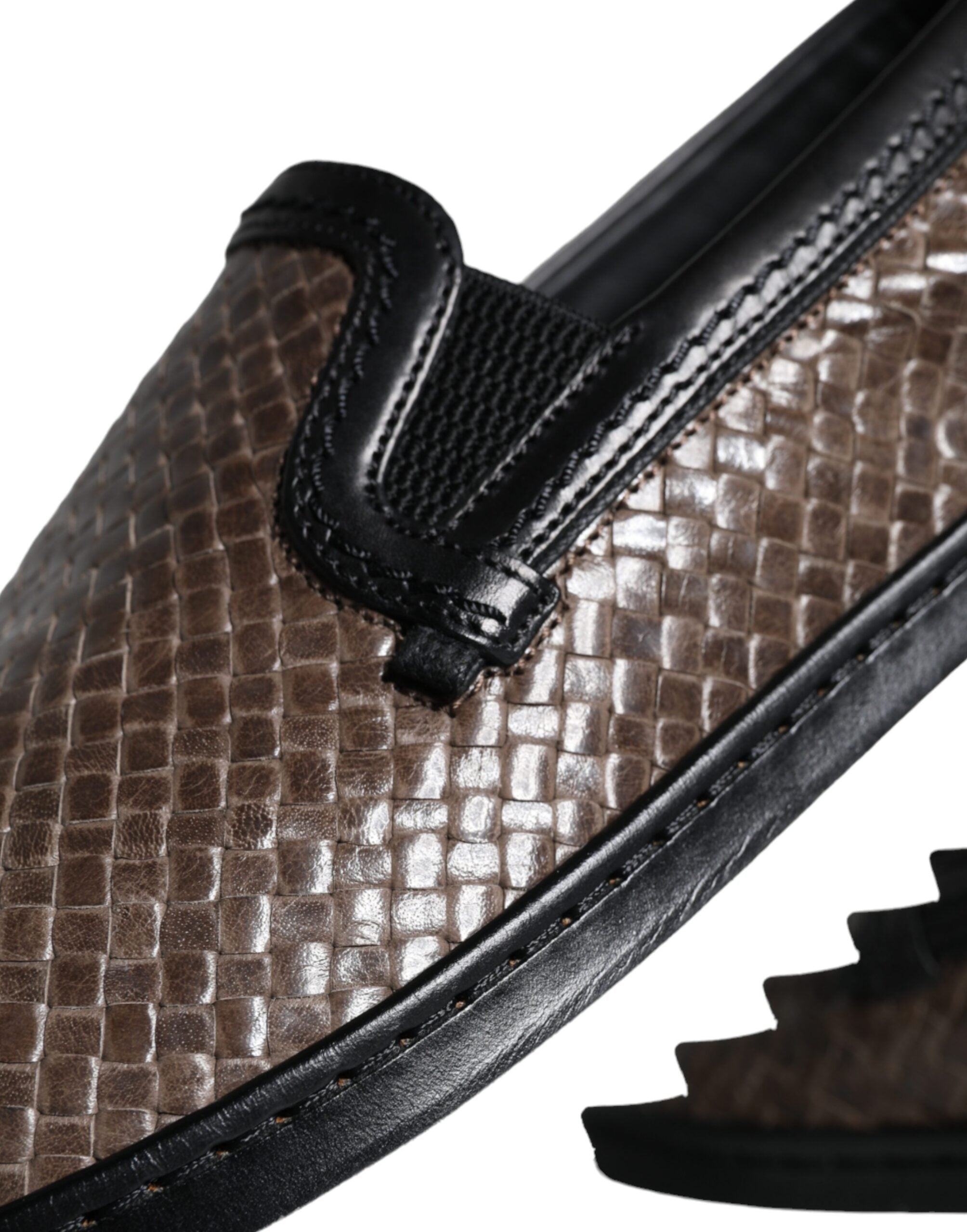 Dolce &amp; Gabbana Braun Schwarz Leder Gewebte Herren Loafer Schuhe