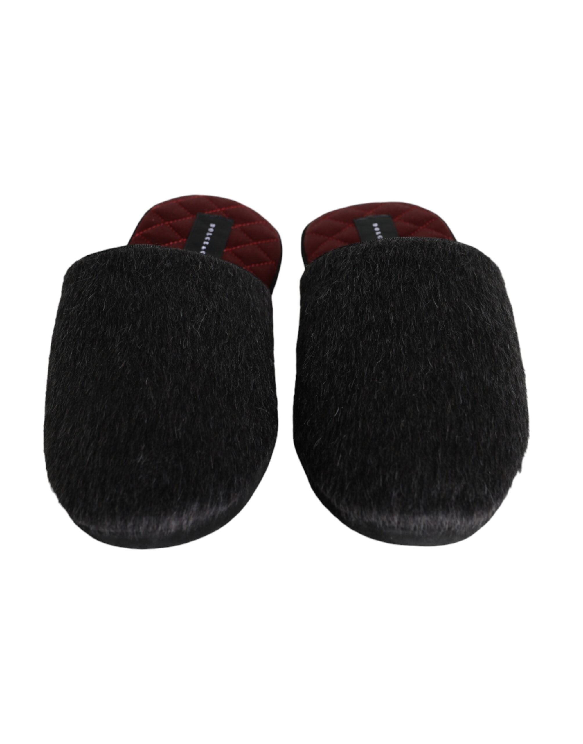 Dolce &amp; Gabbana – Slipper aus schwarzem Kunstfell