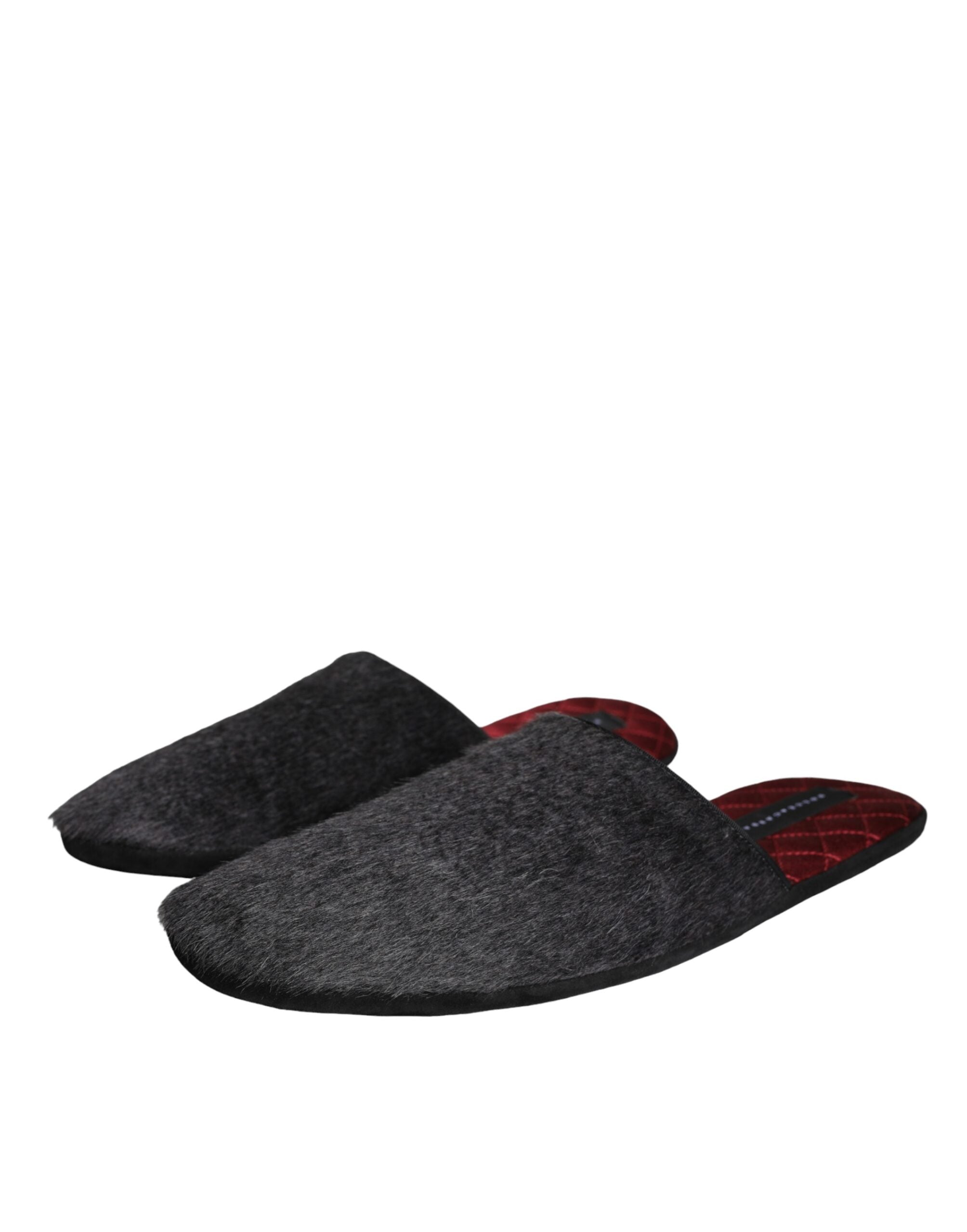 Dolce &amp; Gabbana – Slipper aus schwarzem Kunstfell
