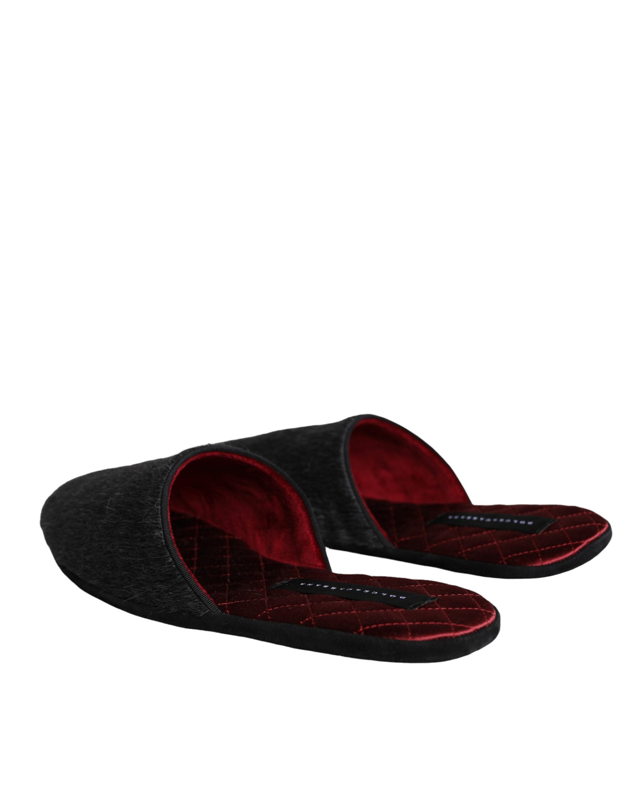 Dolce &amp; Gabbana – Slipper aus schwarzem Kunstfell