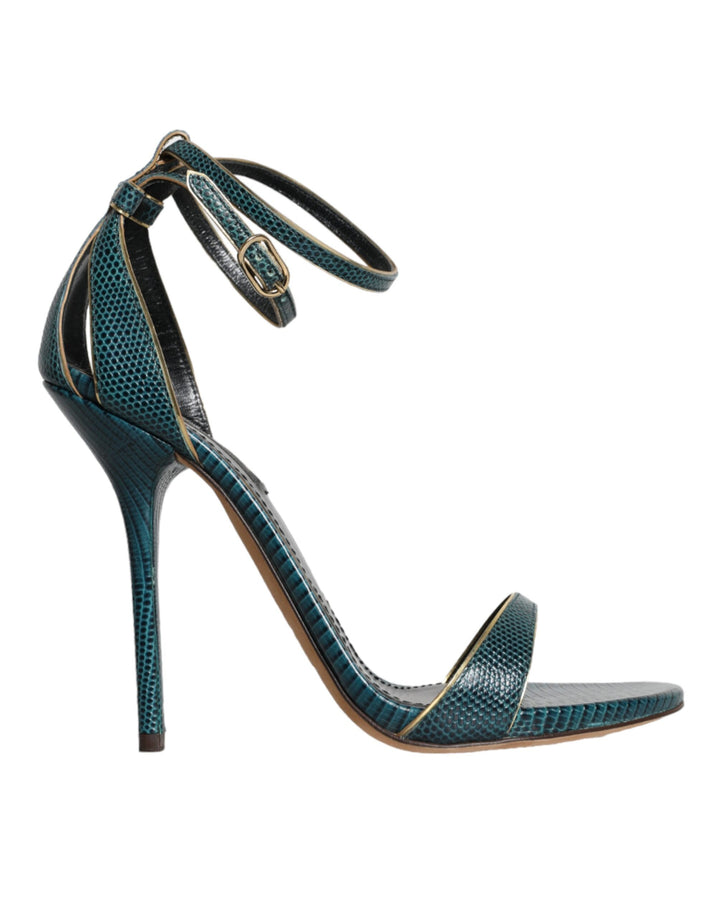 Dolce &amp; Gabbana Dunkelgrüne Sandalen aus Kalbsleder mit Absätzen