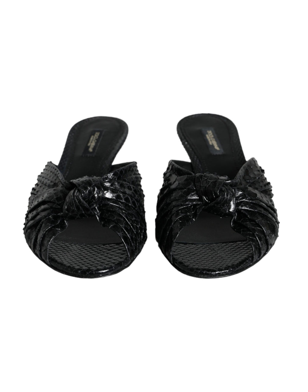 Dolce &amp; Gabbana Schwarze Leder Heels Slides Sandalen Schuhe