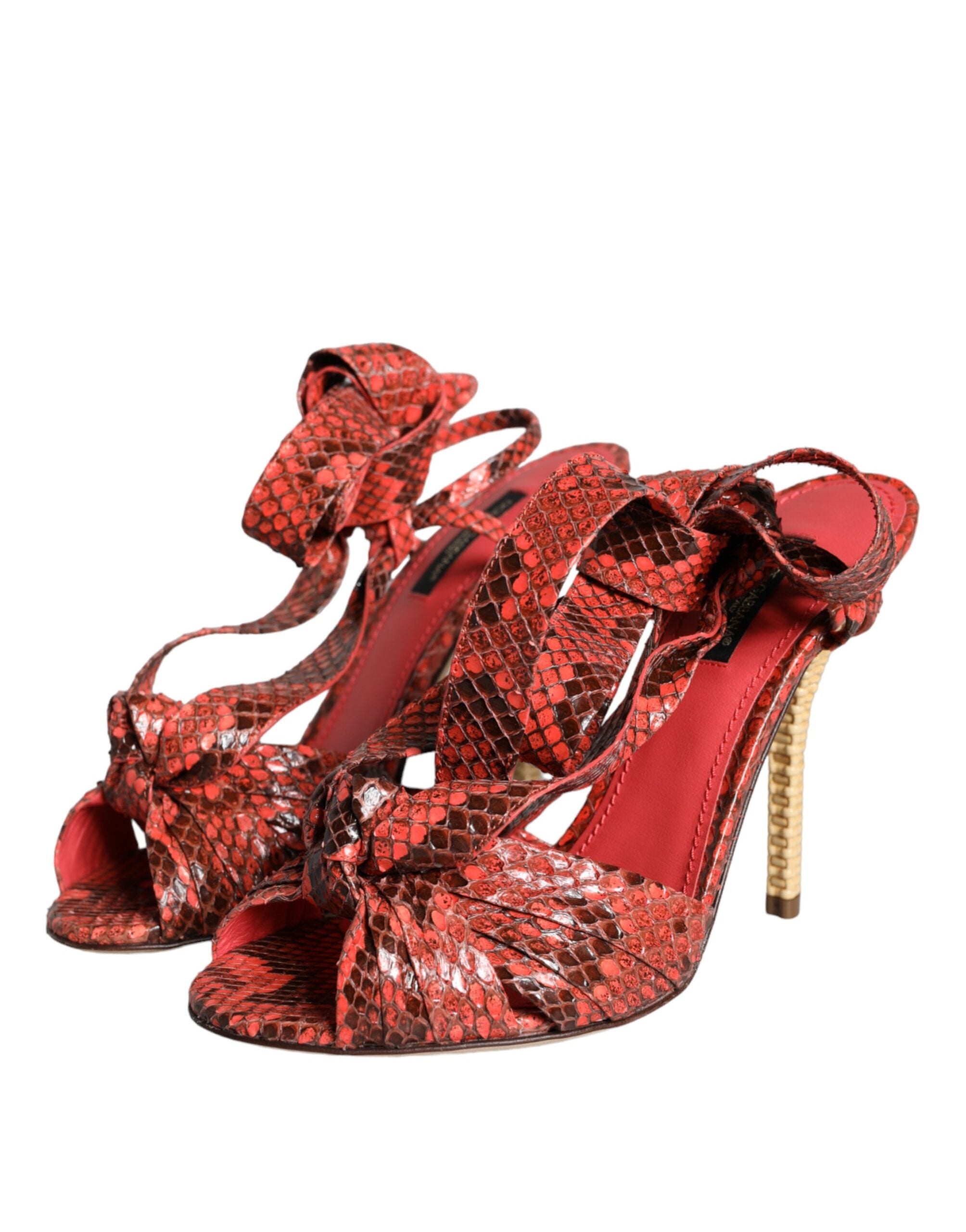 Dolce &amp; Gabbana Korallen Exotische Leder Heels Sandalen Schuhe