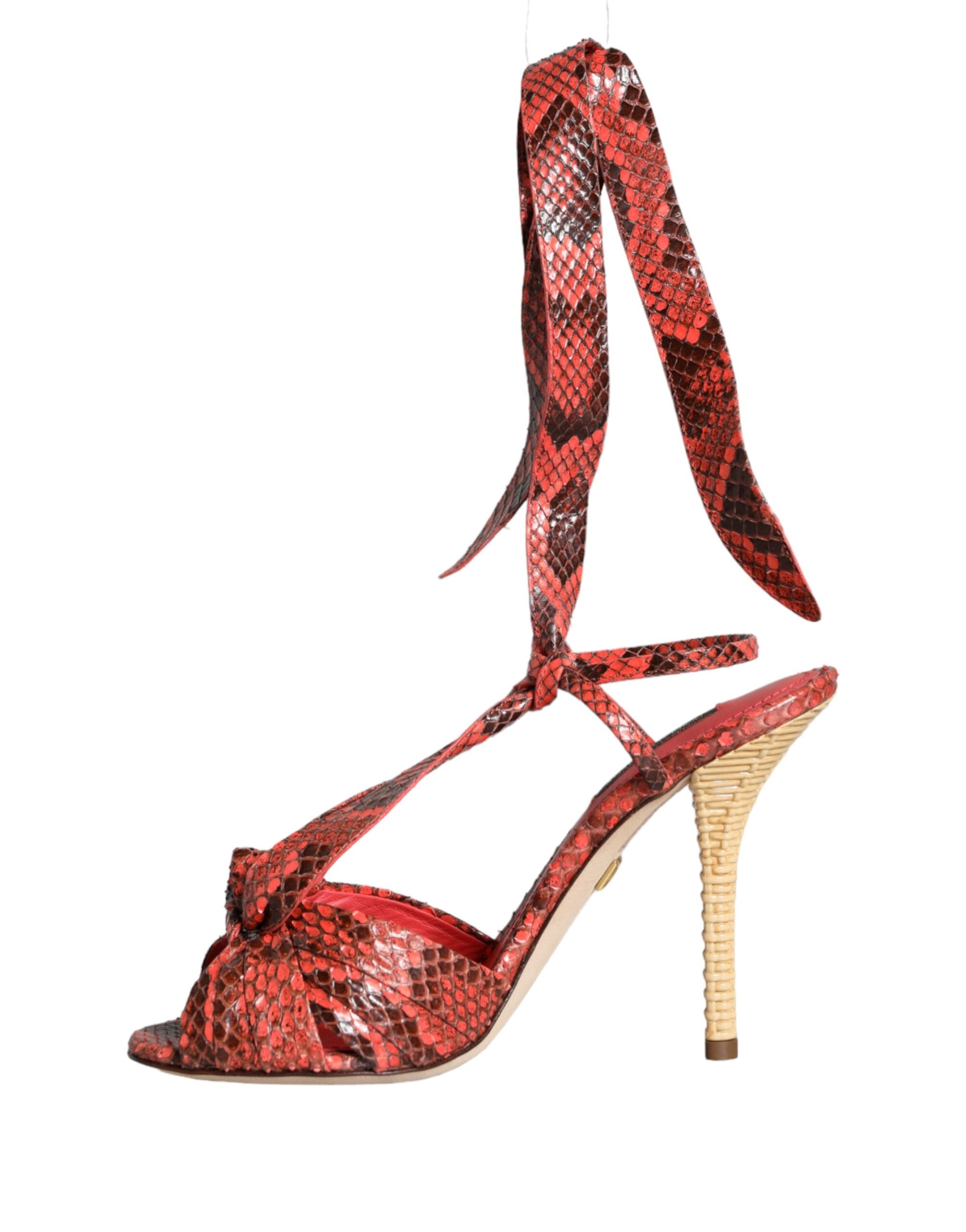 Dolce &amp; Gabbana Korallen Exotische Leder Heels Sandalen Schuhe