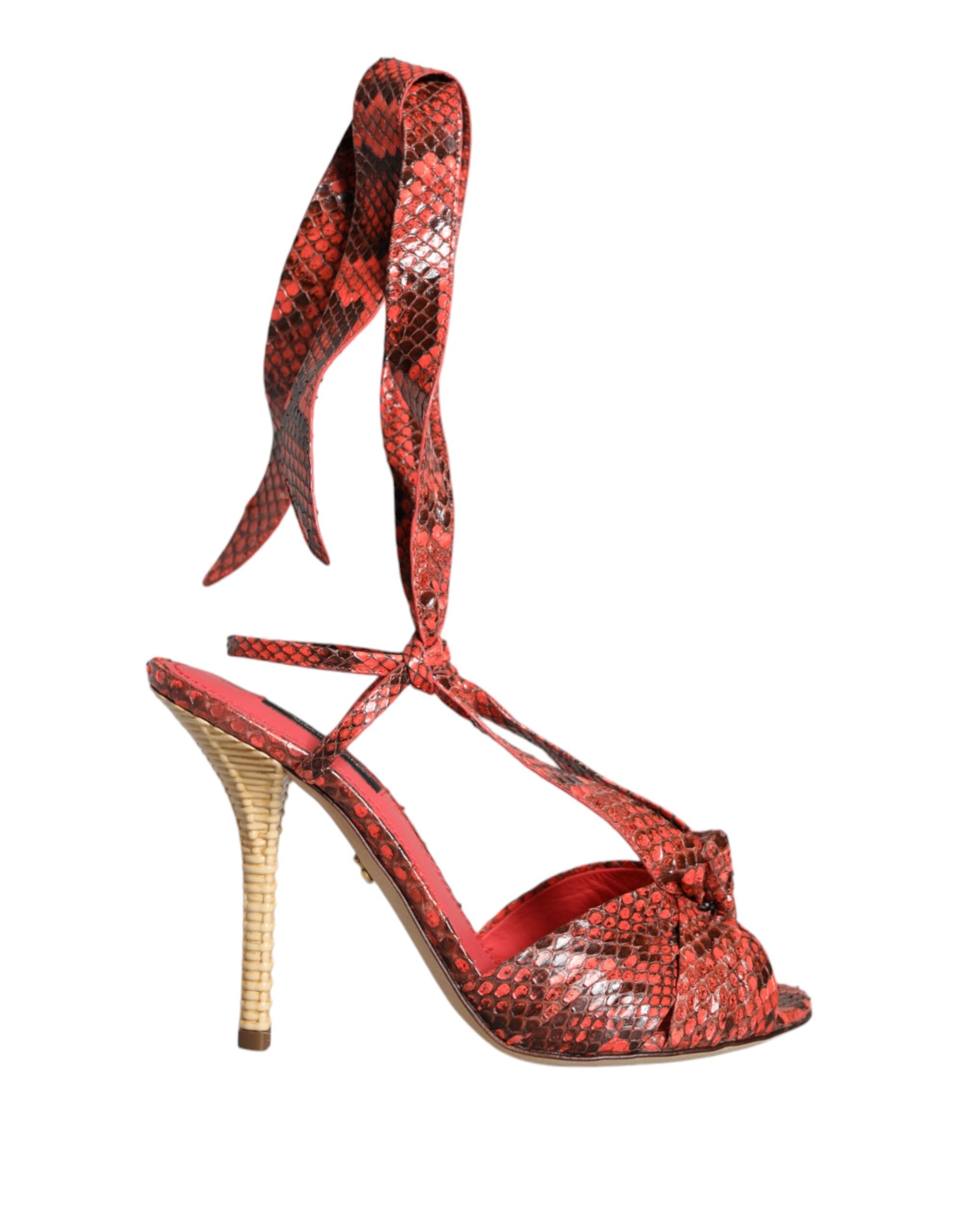 Dolce &amp; Gabbana Korallen Exotische Leder Heels Sandalen Schuhe