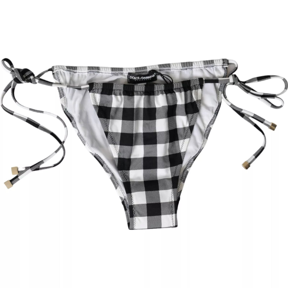 Dolce &amp; Gabbana Schwarz Weiß Karierte Bademode Beachwear Unterteil Bikini