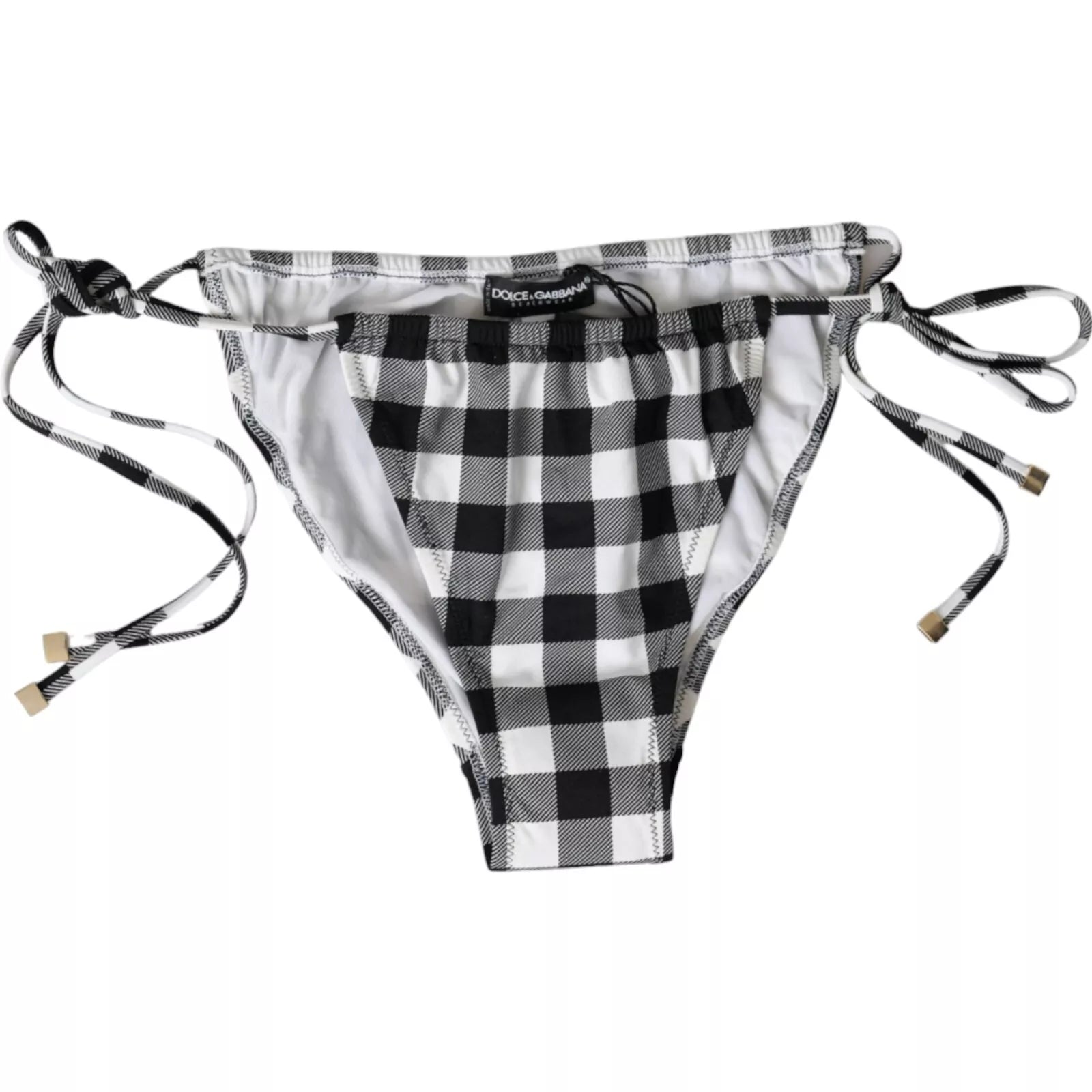 Dolce &amp; Gabbana Schwarz Weiß Karierte Bademode Beachwear Unterteil Bikini