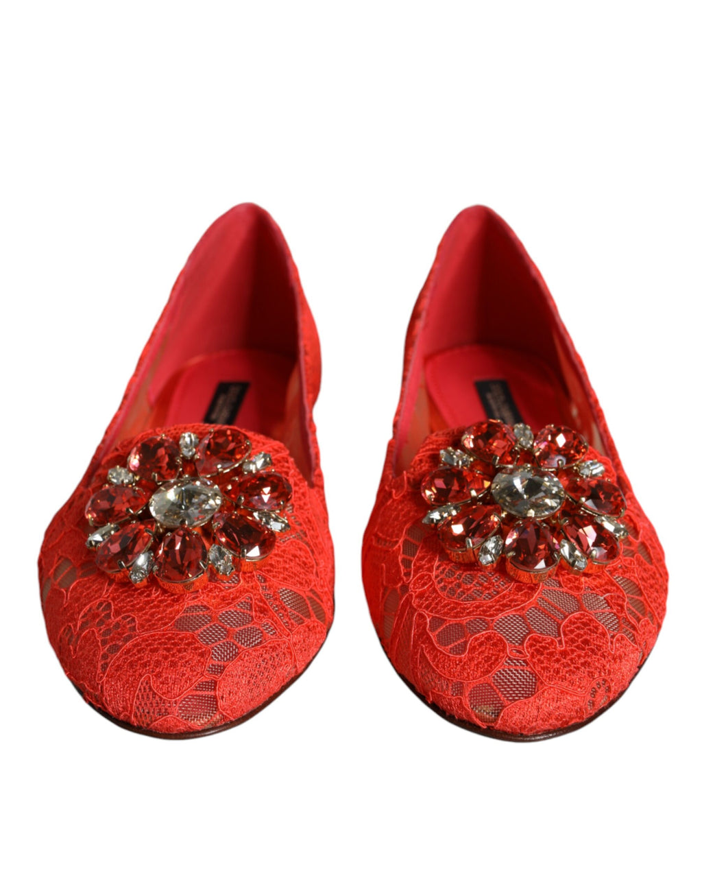 Dolce &amp; Gabbana – Ballerinas mit Kristallen in Korallenrot