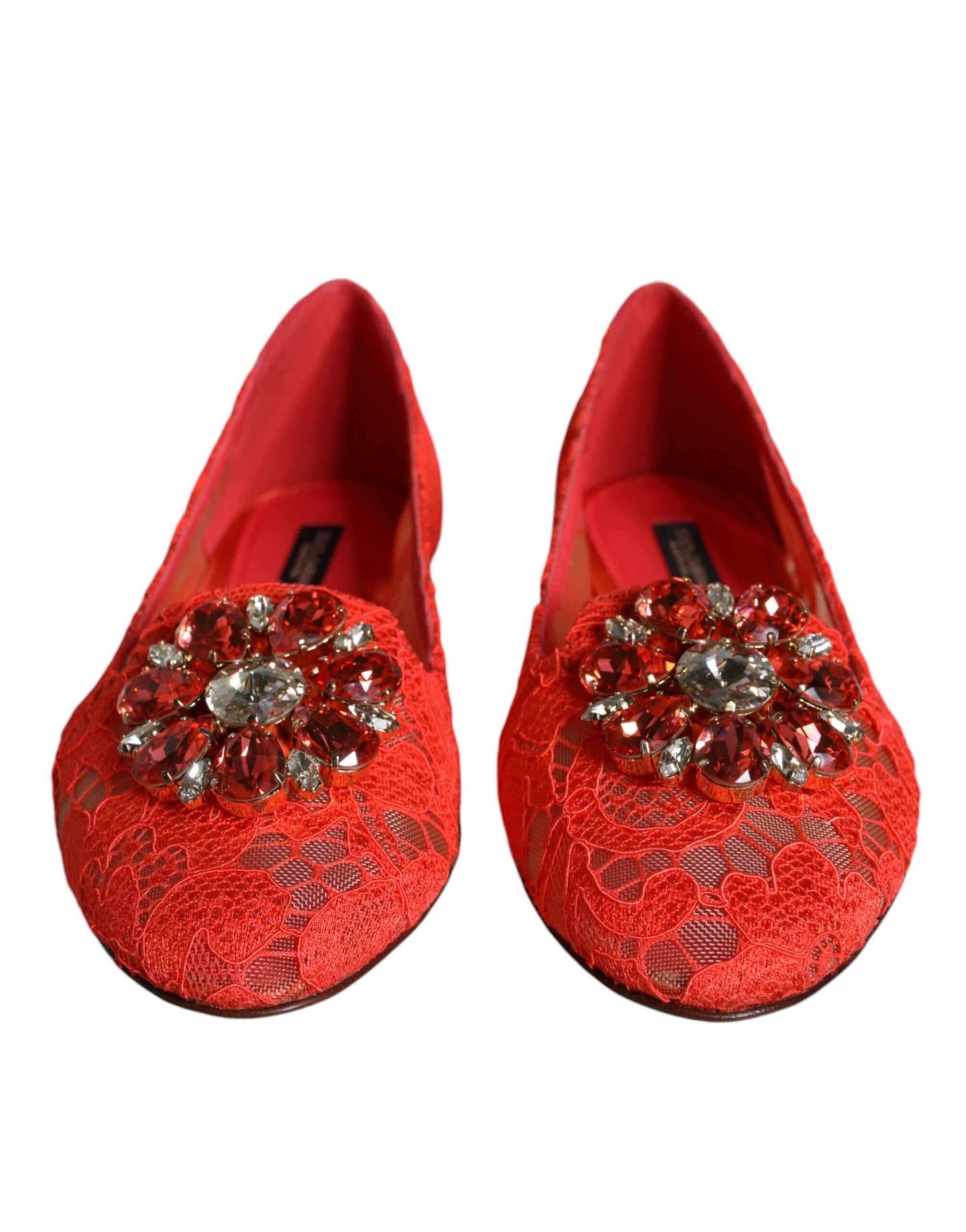 Dolce &amp; Gabbana – Ballerinas mit Kristallen in Korallenrot