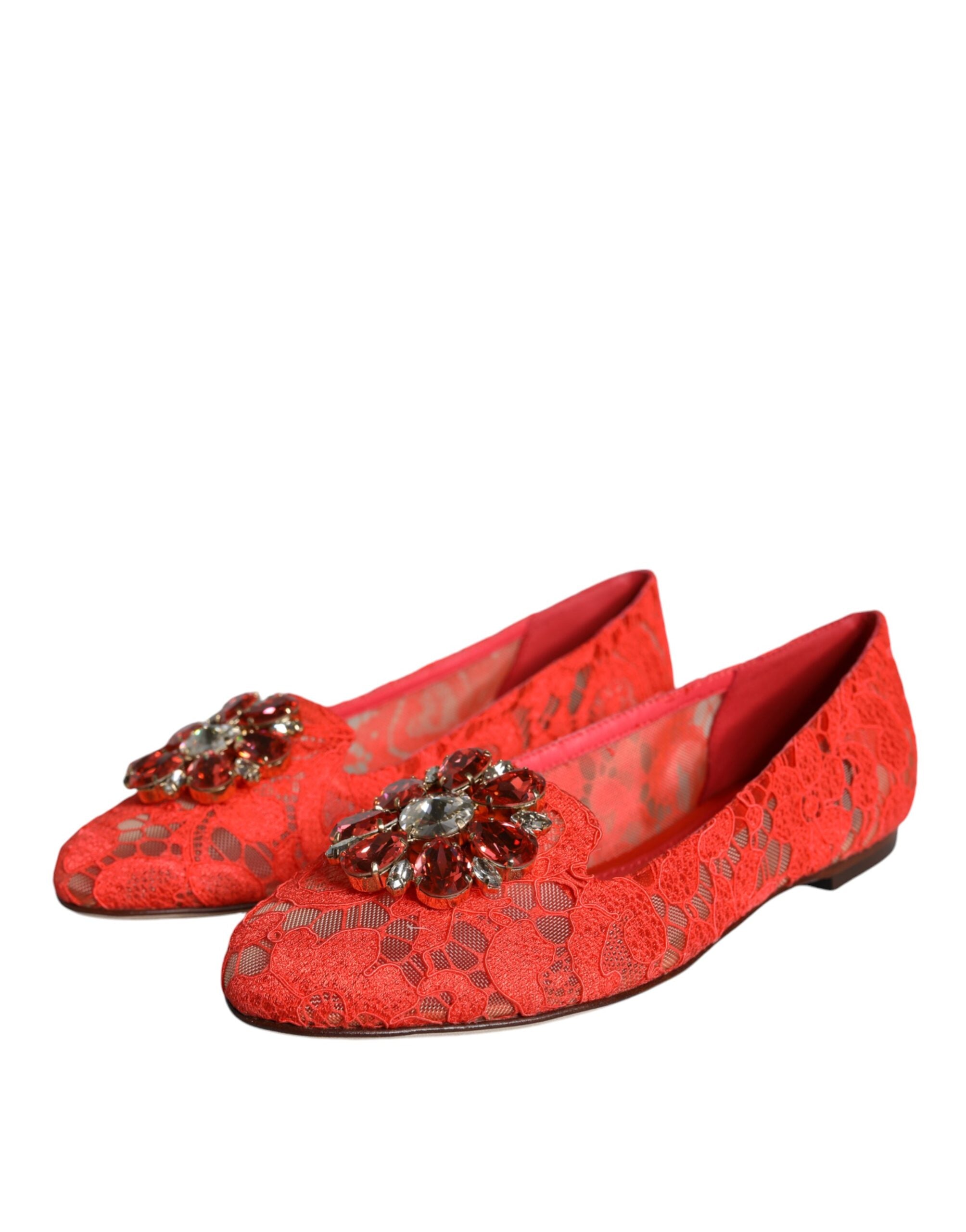 Dolce &amp; Gabbana – Ballerinas mit Kristallen in Korallenrot