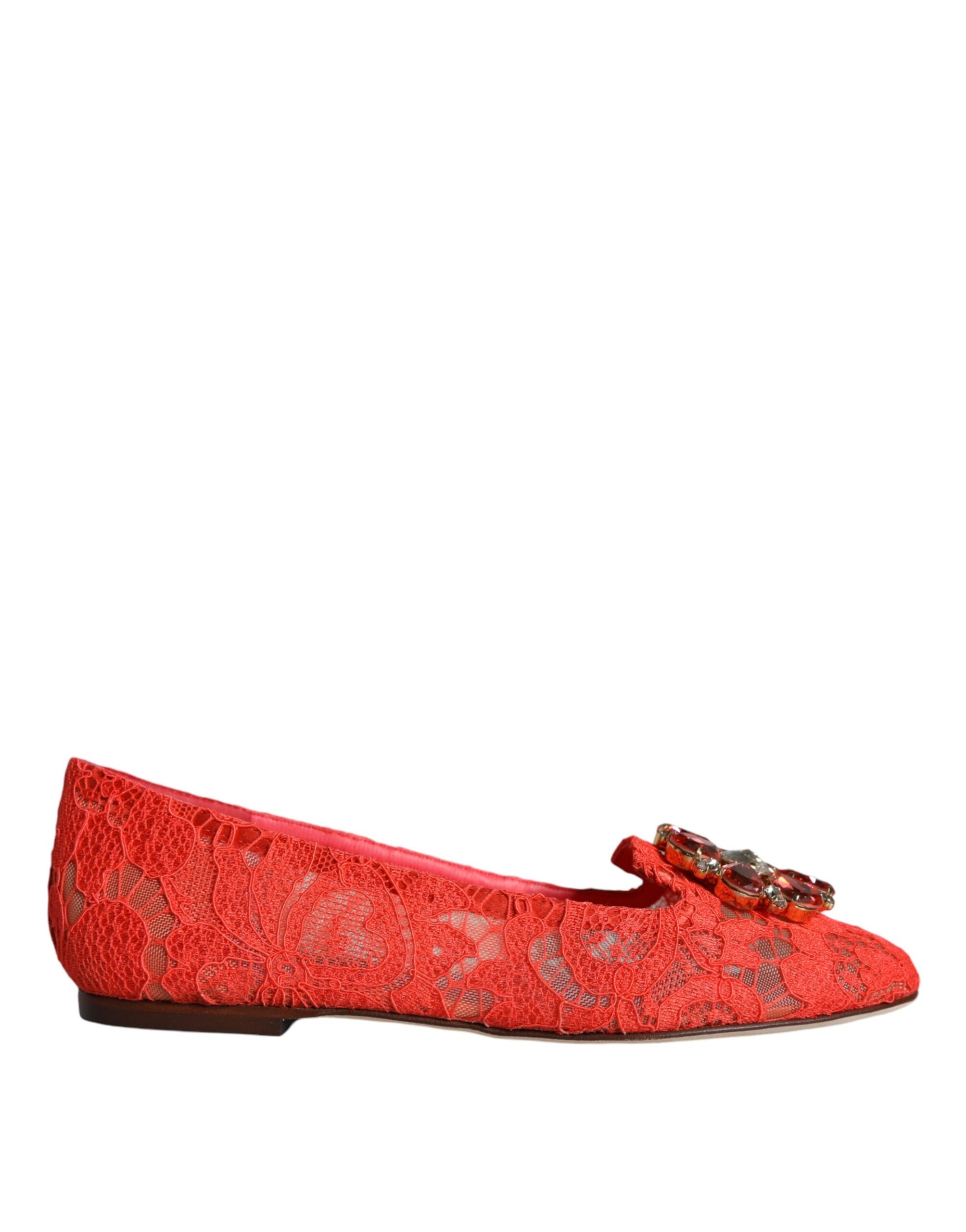 Dolce &amp; Gabbana – Ballerinas mit Kristallen in Korallenrot
