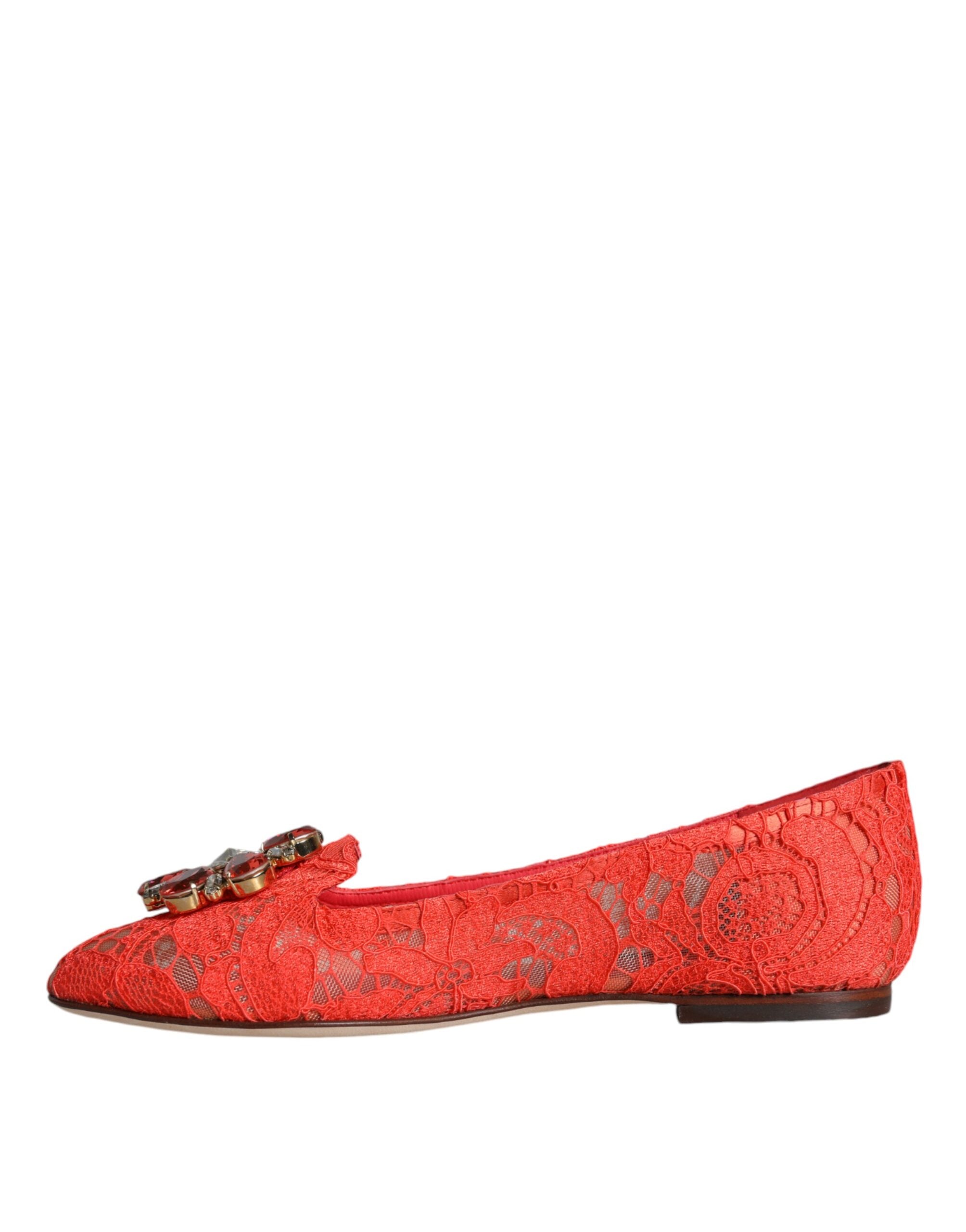 Dolce &amp; Gabbana – Ballerinas mit Kristallen in Korallenrot