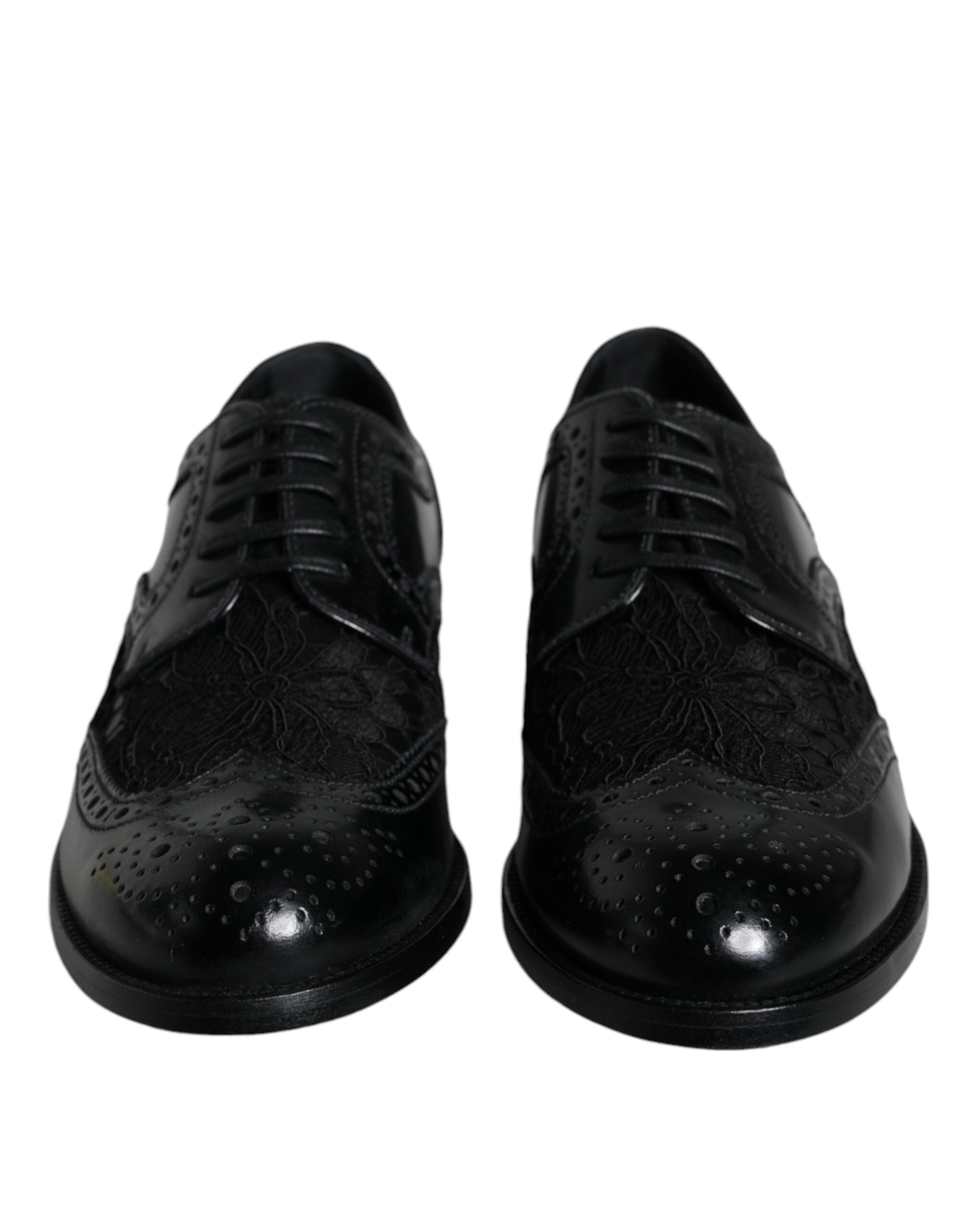 Dolce &amp; Gabbana – Formelle Schuhe aus schwarzem Leder mit floraler Spitze