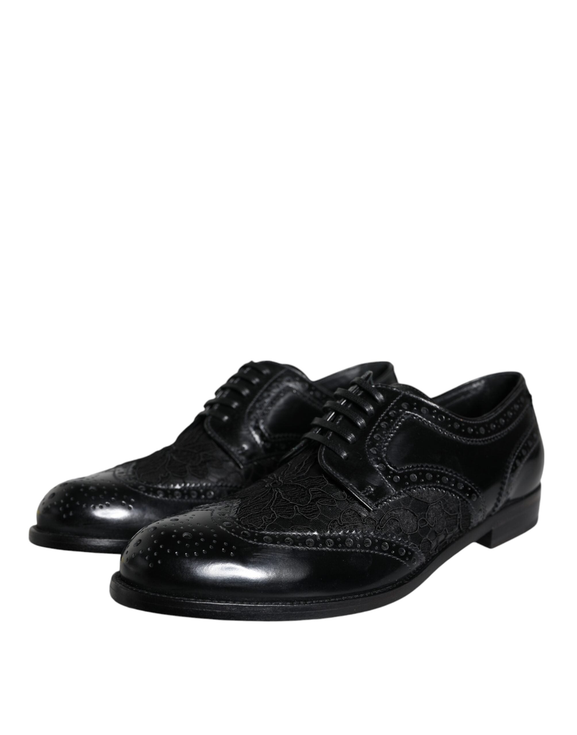 Dolce &amp; Gabbana – Formelle Schuhe aus schwarzem Leder mit floraler Spitze