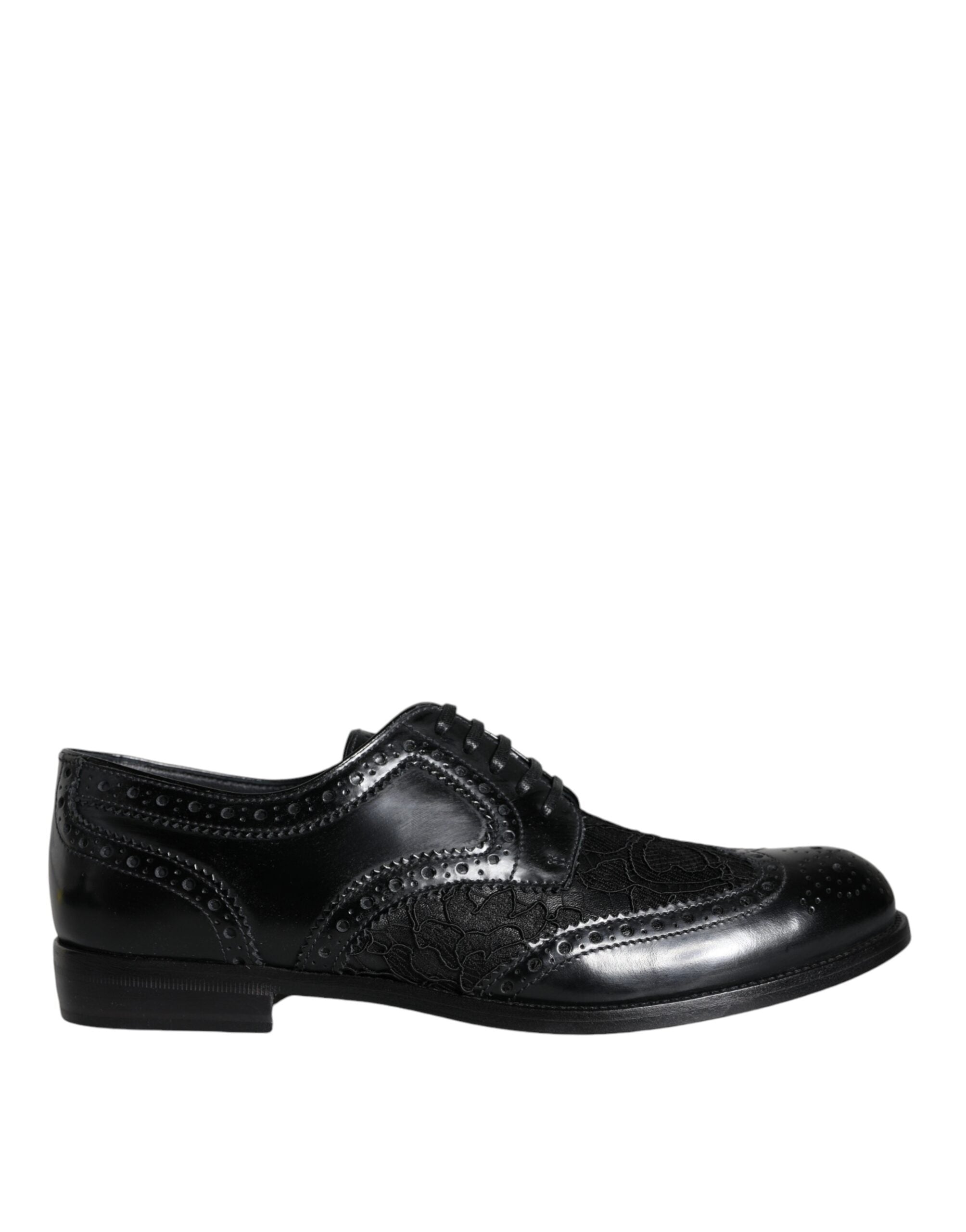 Dolce &amp; Gabbana – Formelle Schuhe aus schwarzem Leder mit floraler Spitze