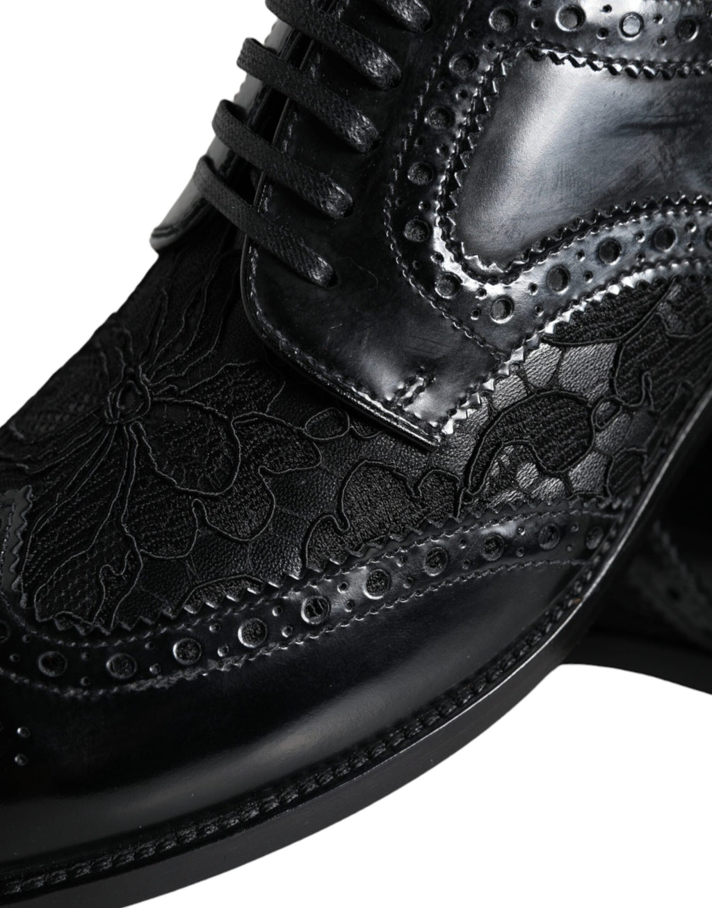 Dolce &amp; Gabbana – Formelle Schuhe aus schwarzem Leder mit floraler Spitze