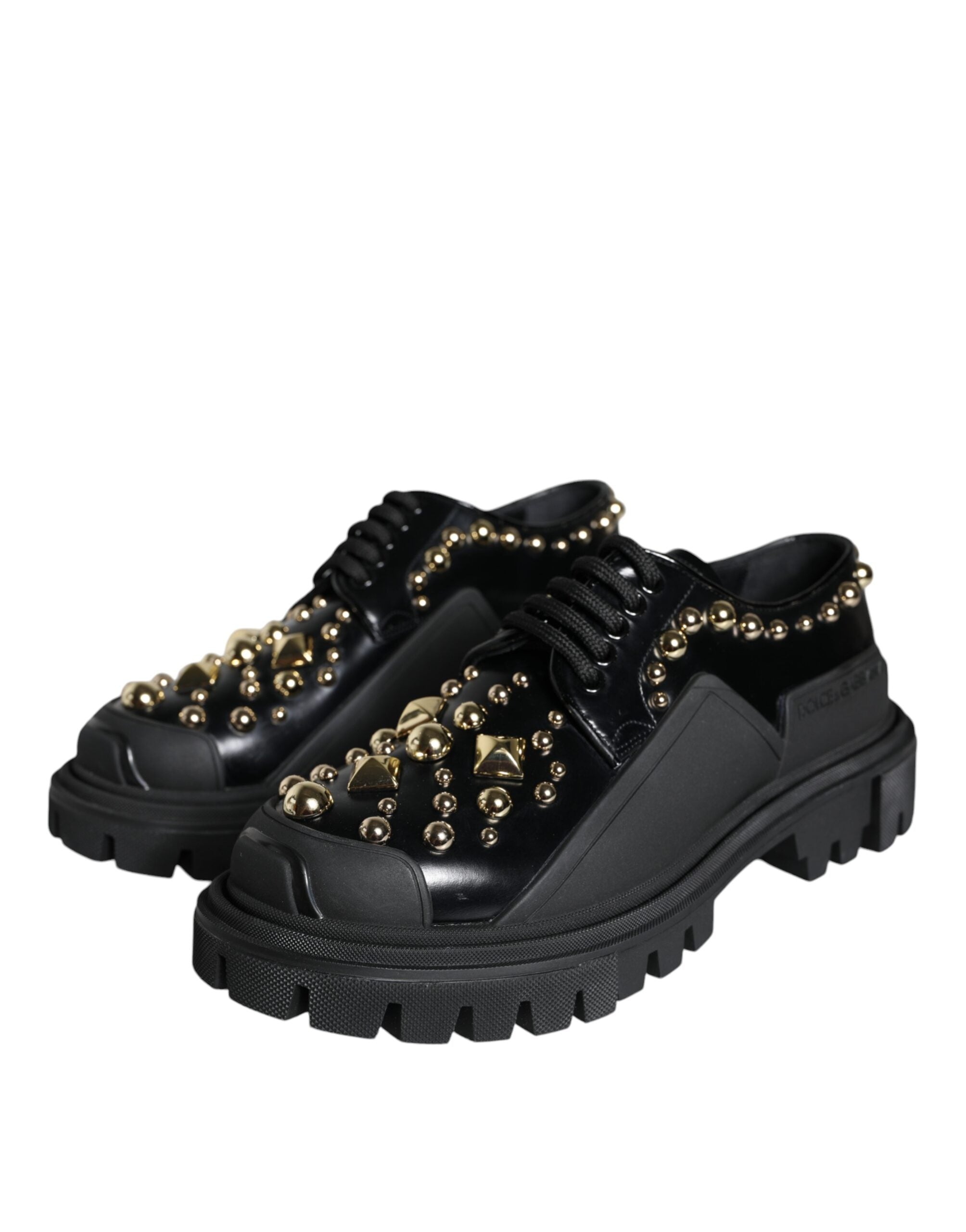 Dolce &amp; Gabbana – Trekking-Derby-Schuhe aus schwarzem Leder mit Verzierung