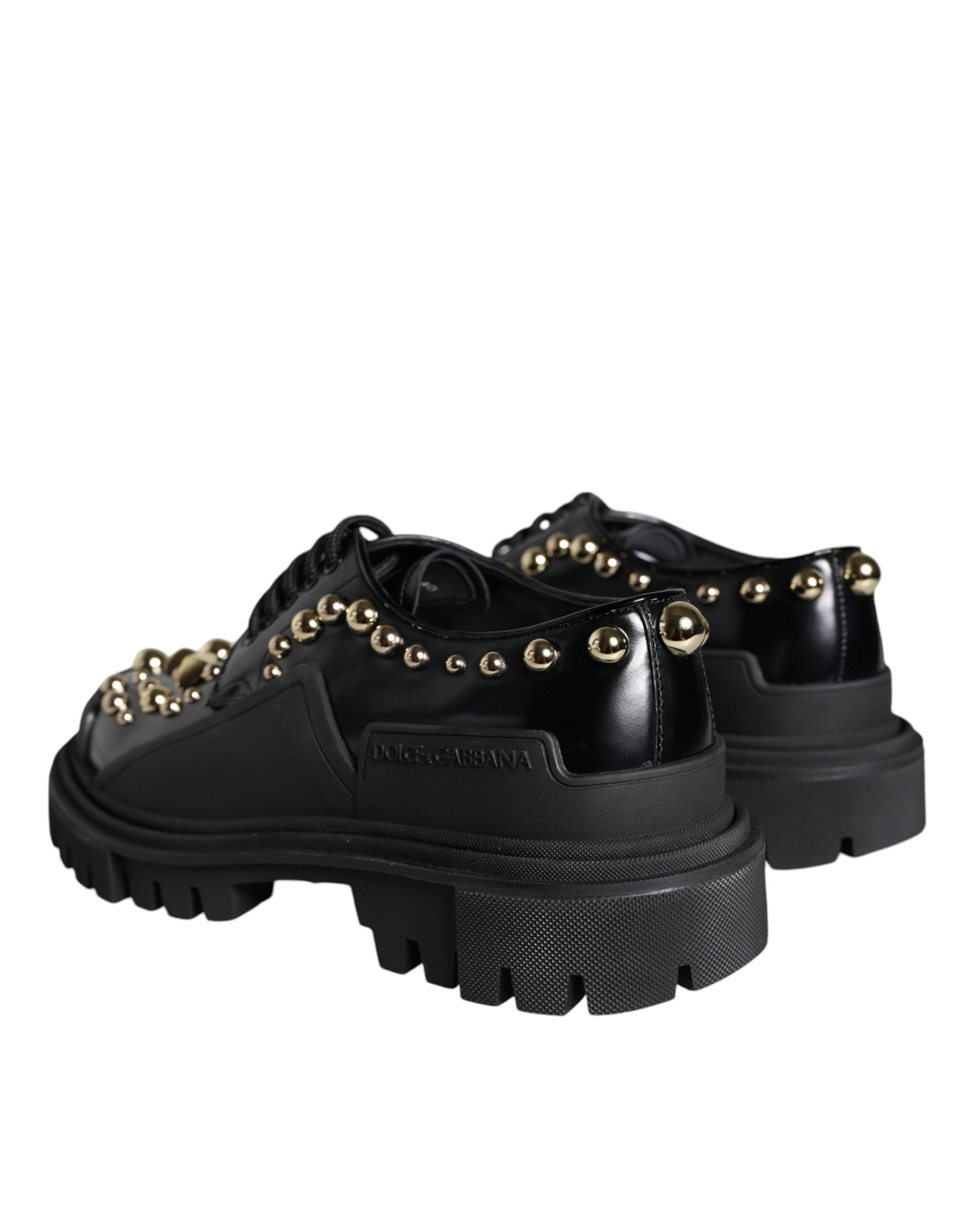 Dolce &amp; Gabbana – Trekking-Derby-Schuhe aus schwarzem Leder mit Verzierung