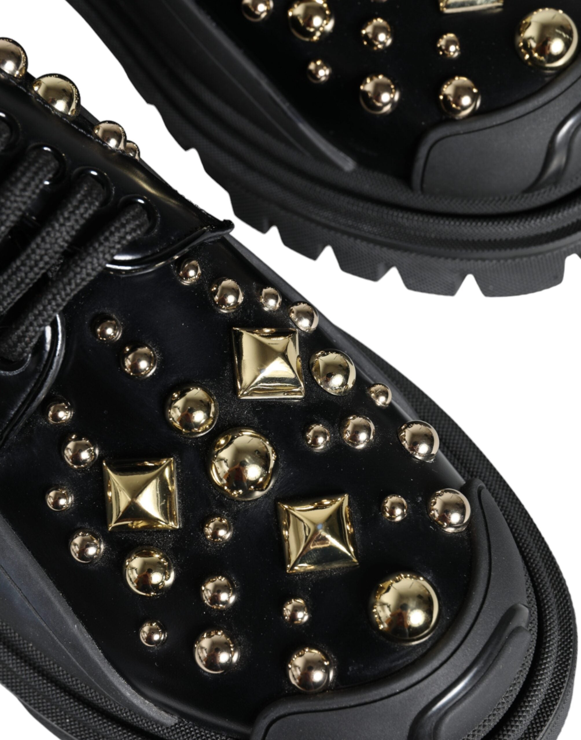 Dolce &amp; Gabbana – Trekking-Derby-Schuhe aus schwarzem Leder mit Verzierung