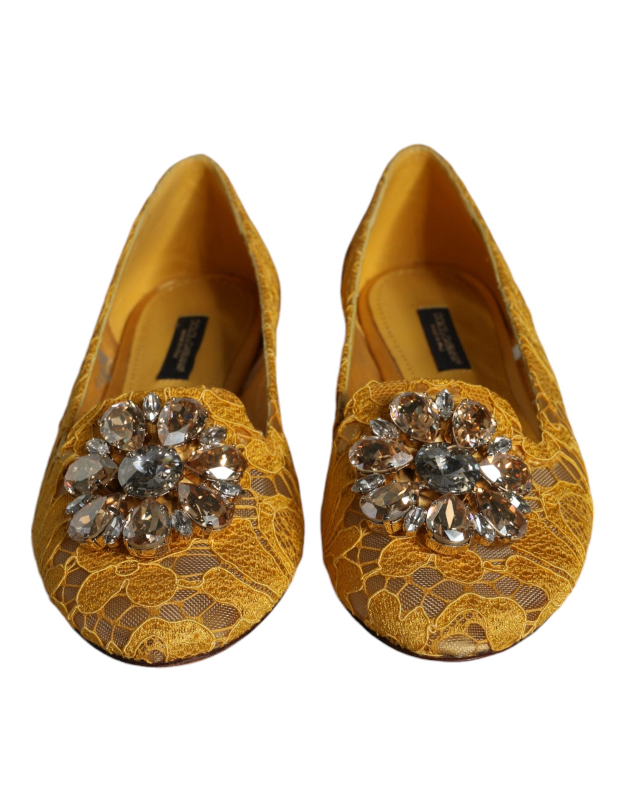 Dolce &amp; Gabbana – Senfgelbe Ballerinas mit Kristallen und Spitze