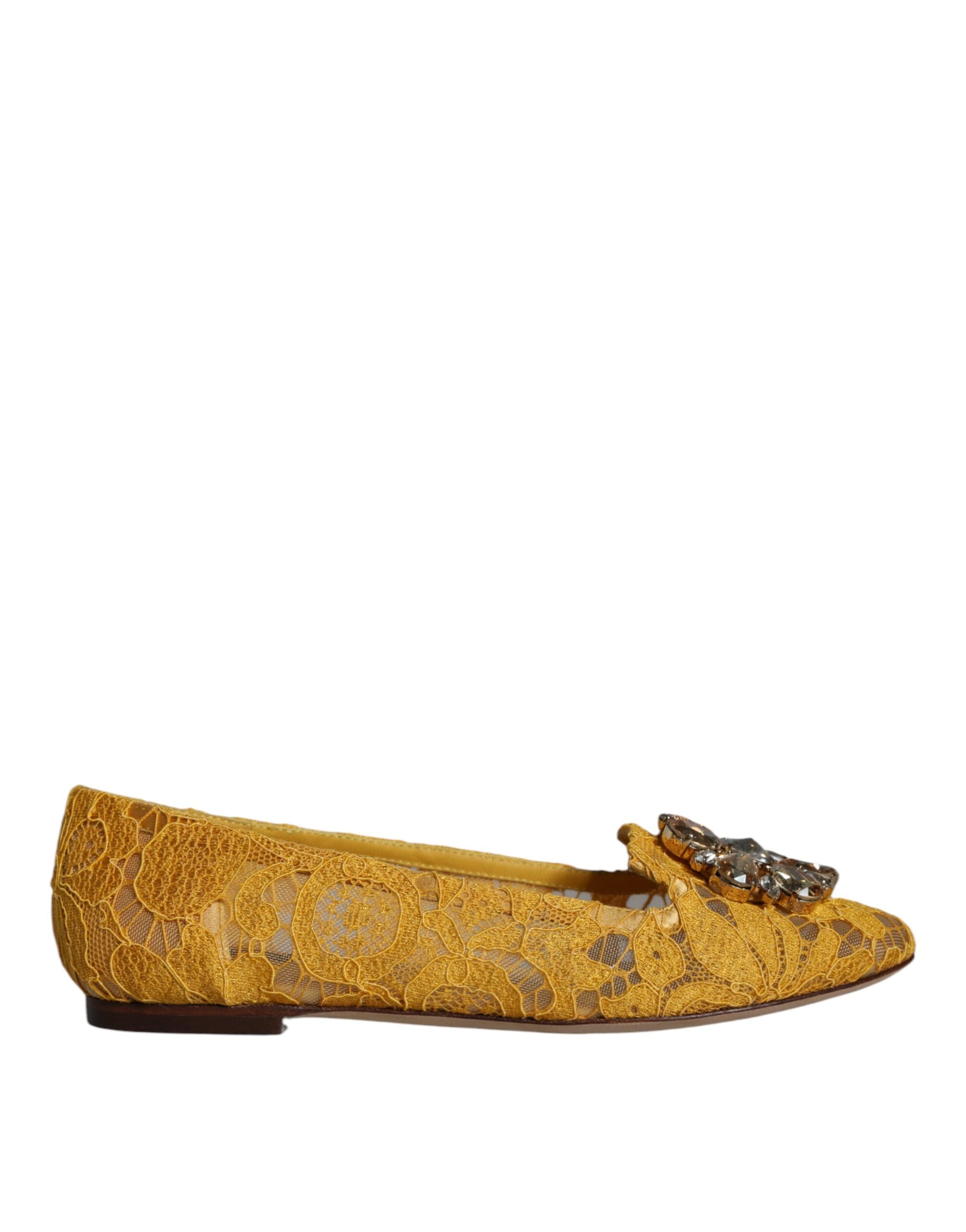Dolce &amp; Gabbana – Senfgelbe Ballerinas mit Kristallen und Spitze