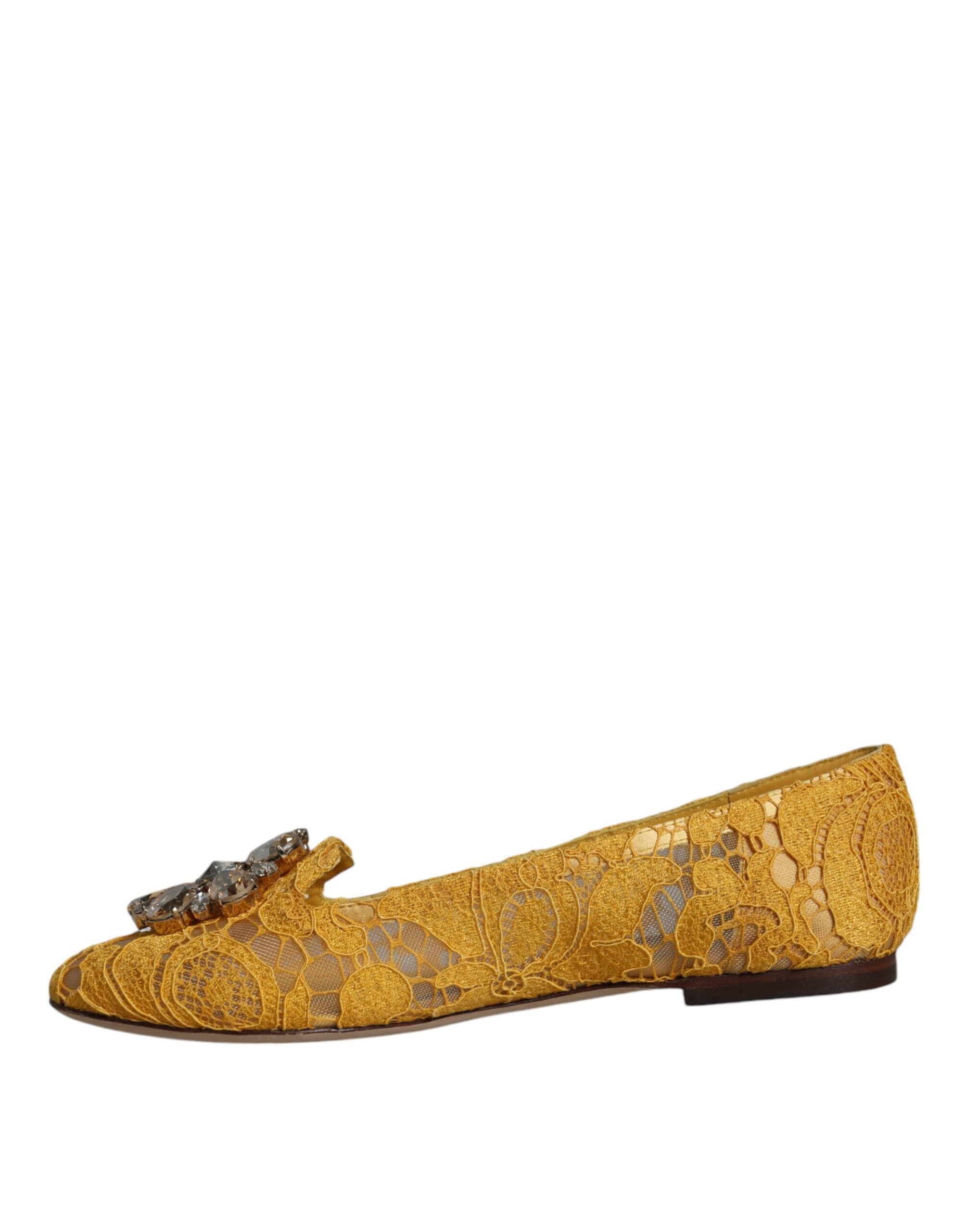 Dolce &amp; Gabbana – Senfgelbe Ballerinas mit Kristallen und Spitze