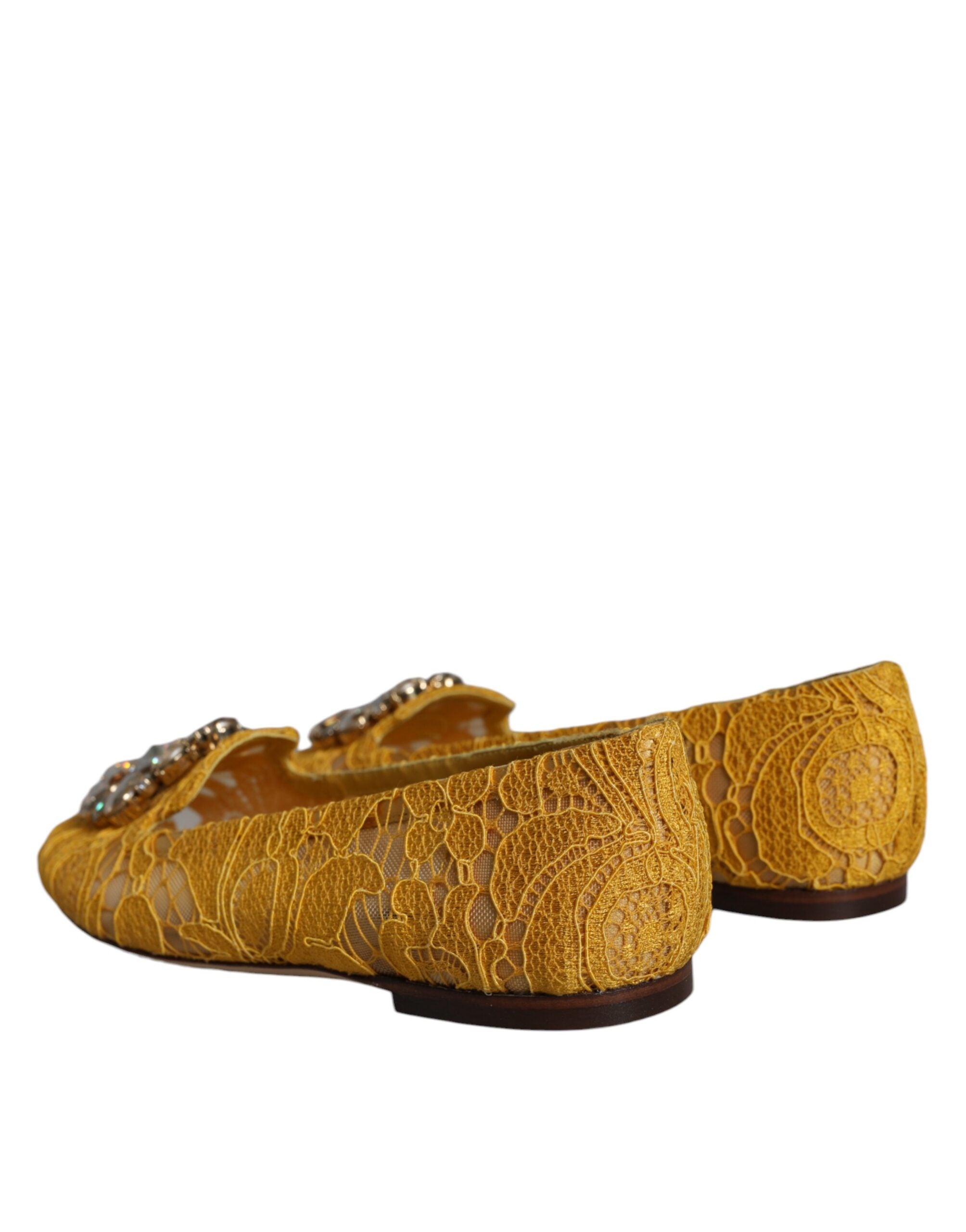 Dolce &amp; Gabbana – Senfgelbe Ballerinas mit Kristallen und Spitze